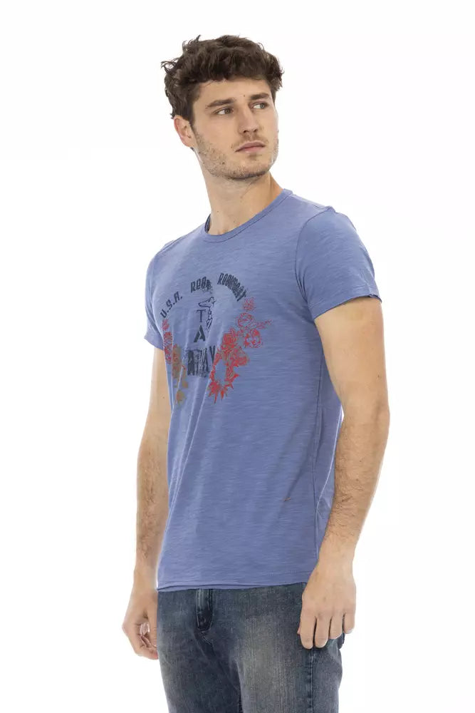 Tricou Trussardi Action albastru din bumbac pentru bărbați