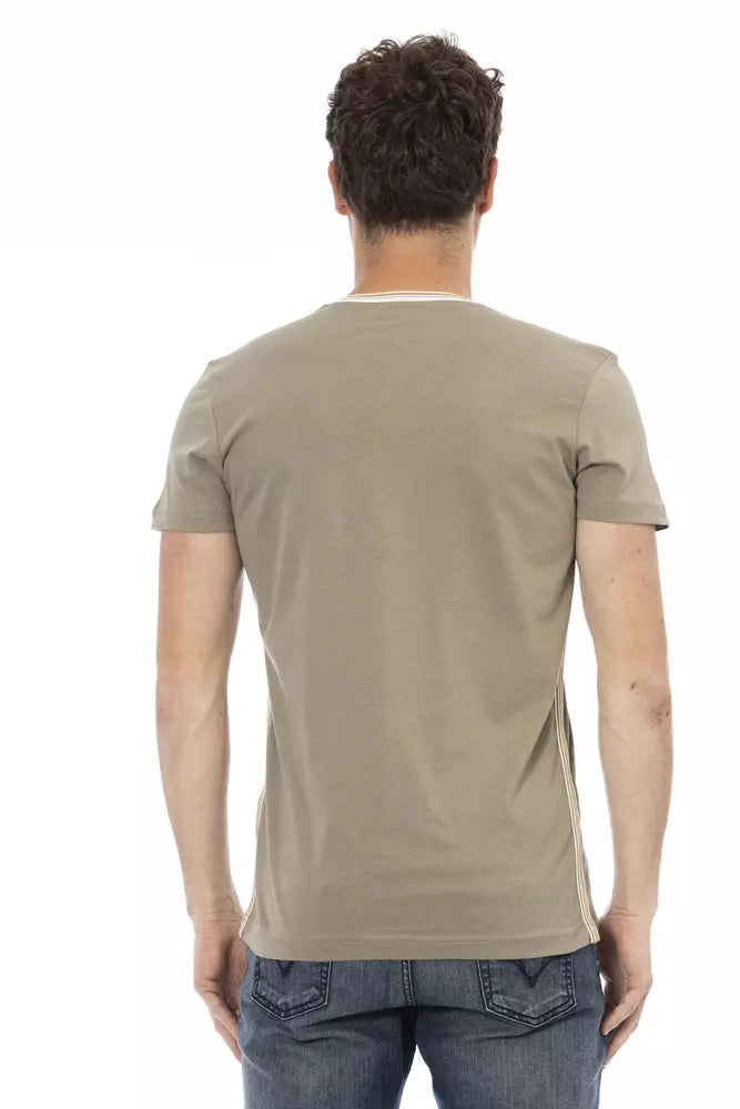 Trussardi Action Grünes Herren-T-Shirt aus Baumwolle mit V-Ausschnitt