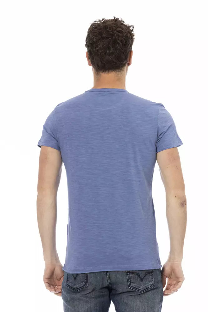 Tricou Trussardi Action albastru din bumbac pentru bărbați