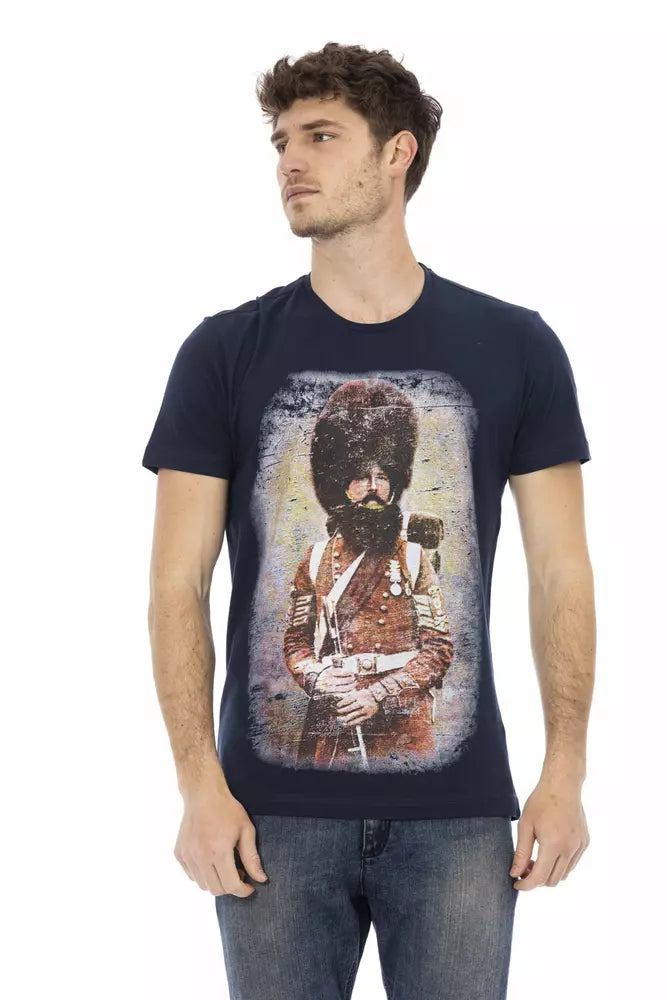 Tricou Trussardi Action albastru din bumbac pentru bărbați