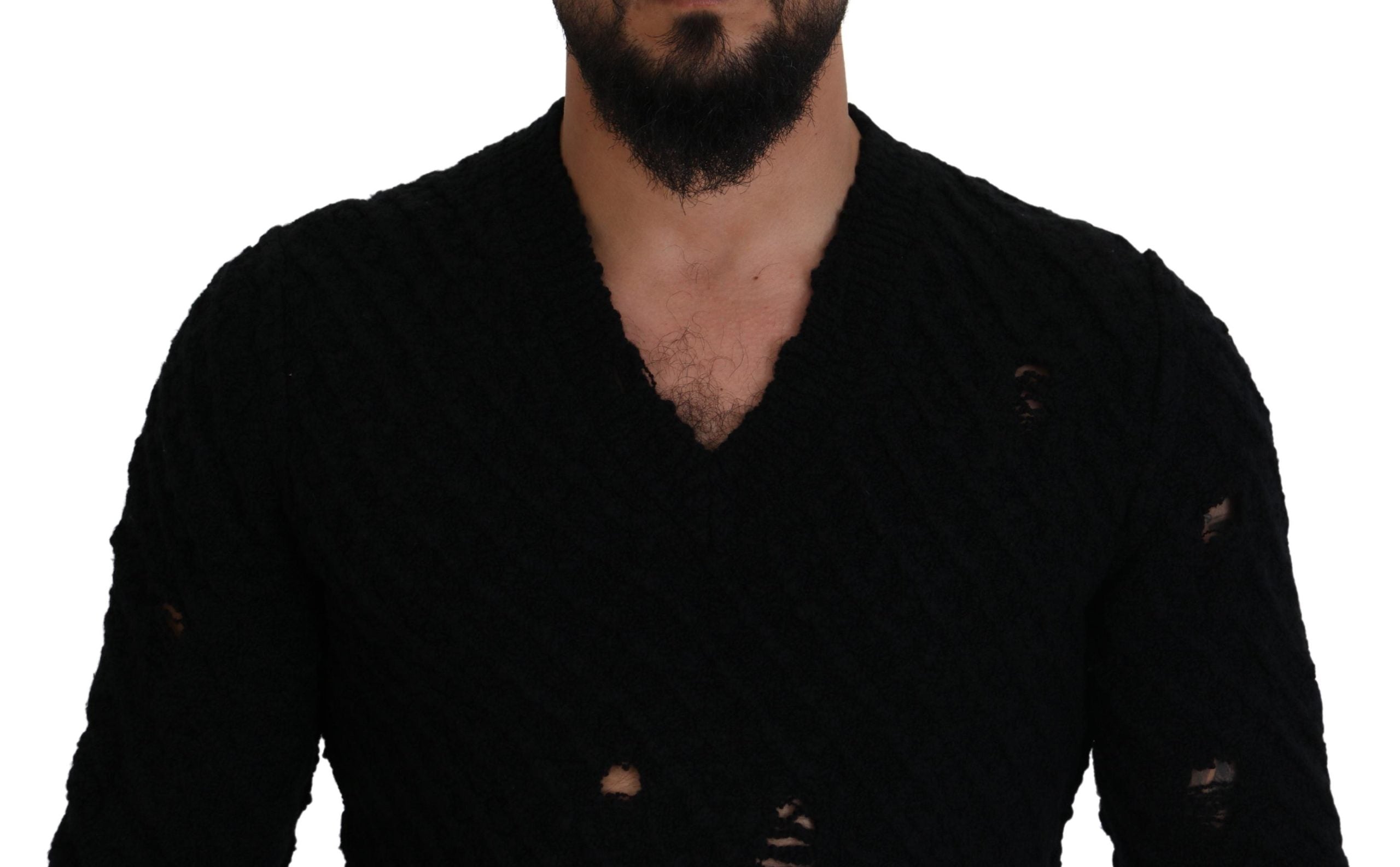 Dolce & Gabbana Eleganter schwarzer Pullover aus Wollmischung mit V-Ausschnitt