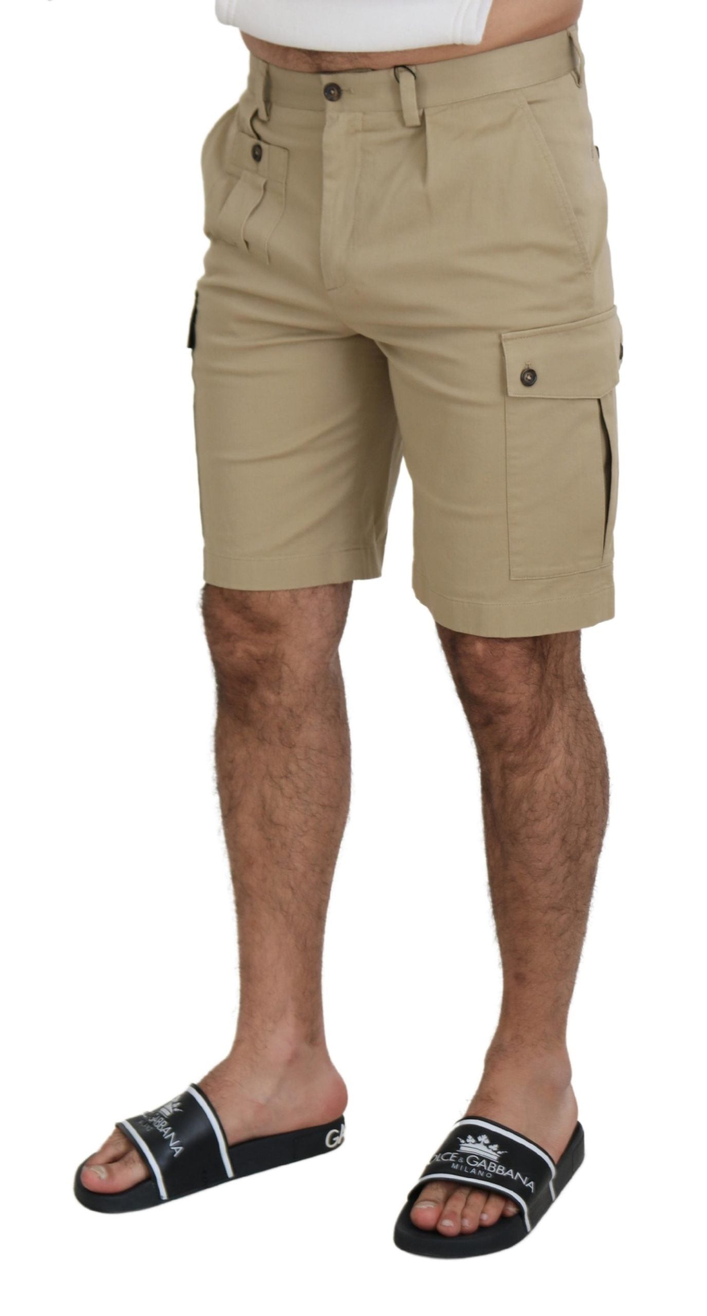 Pantaloni scurți eleganți din amestec de bumbac bej Dolce & Gabbana