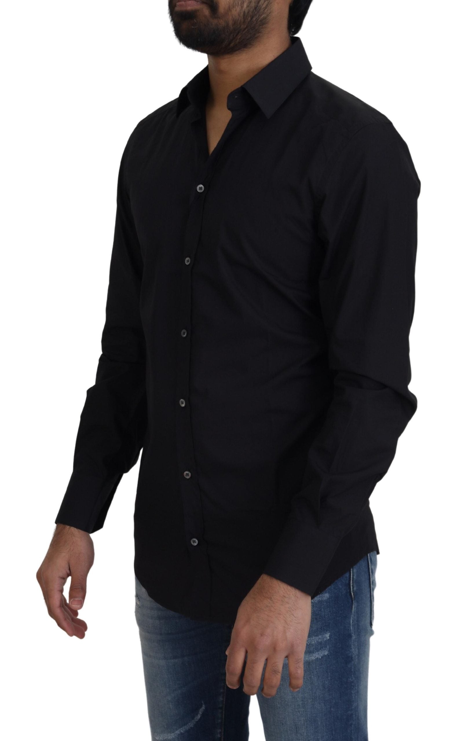 Dolce & Gabbana Elegantes Slim Fit Hemd aus schwarzer Baumwolle