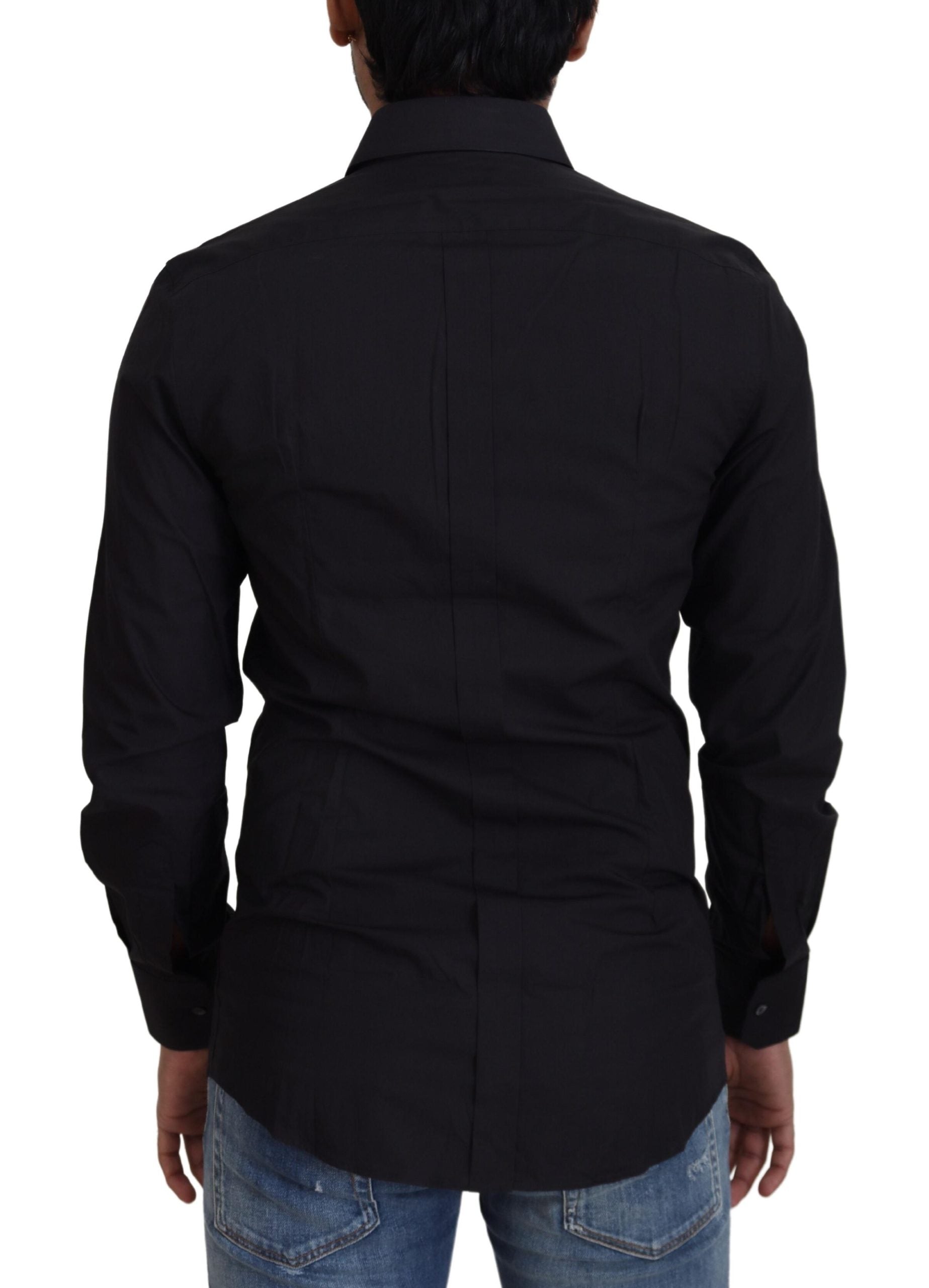 Dolce & Gabbana Elegantes Slim Fit Hemd aus schwarzer Baumwolle