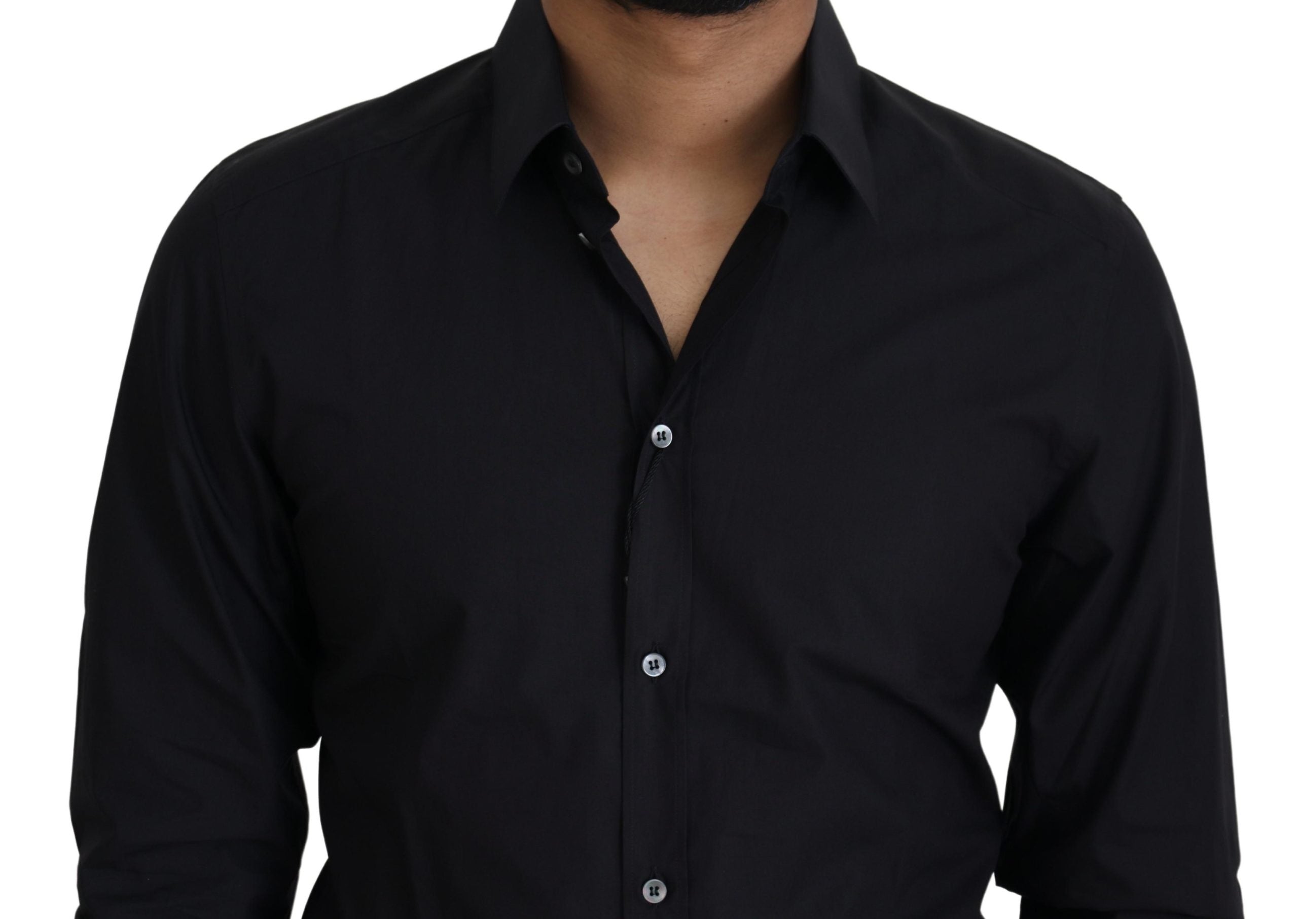 Dolce & Gabbana Elegantes Slim Fit Hemd aus schwarzer Baumwolle
