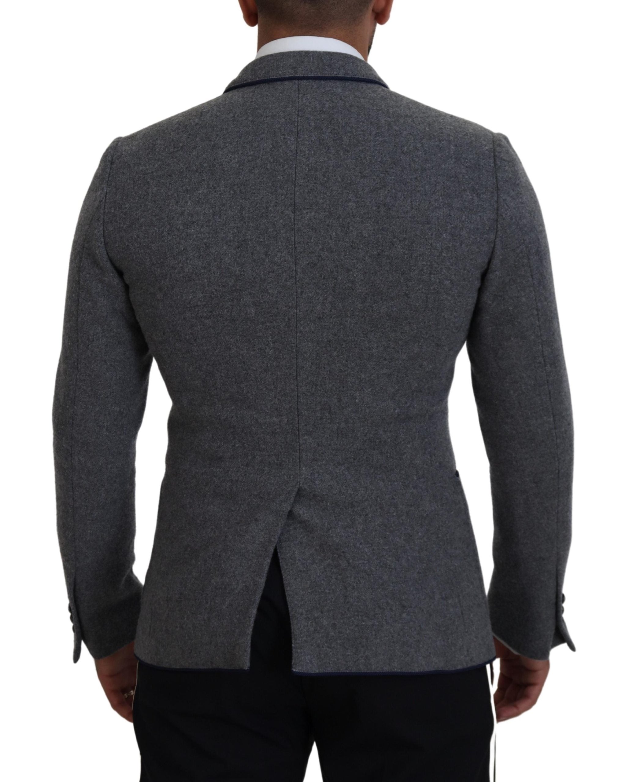 Sacou elegant Dolce & Gabbana din lână gri cu broderie cu trandafiri albaștri