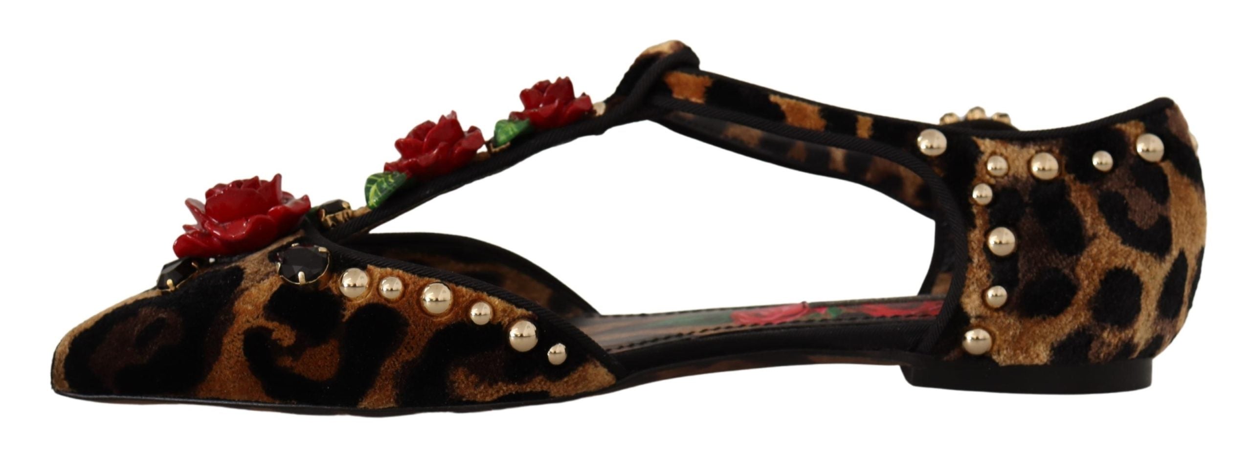 Dolce & Gabbana – Sandalen mit T-Riemen und Leopardenmuster und Blumenverzierung