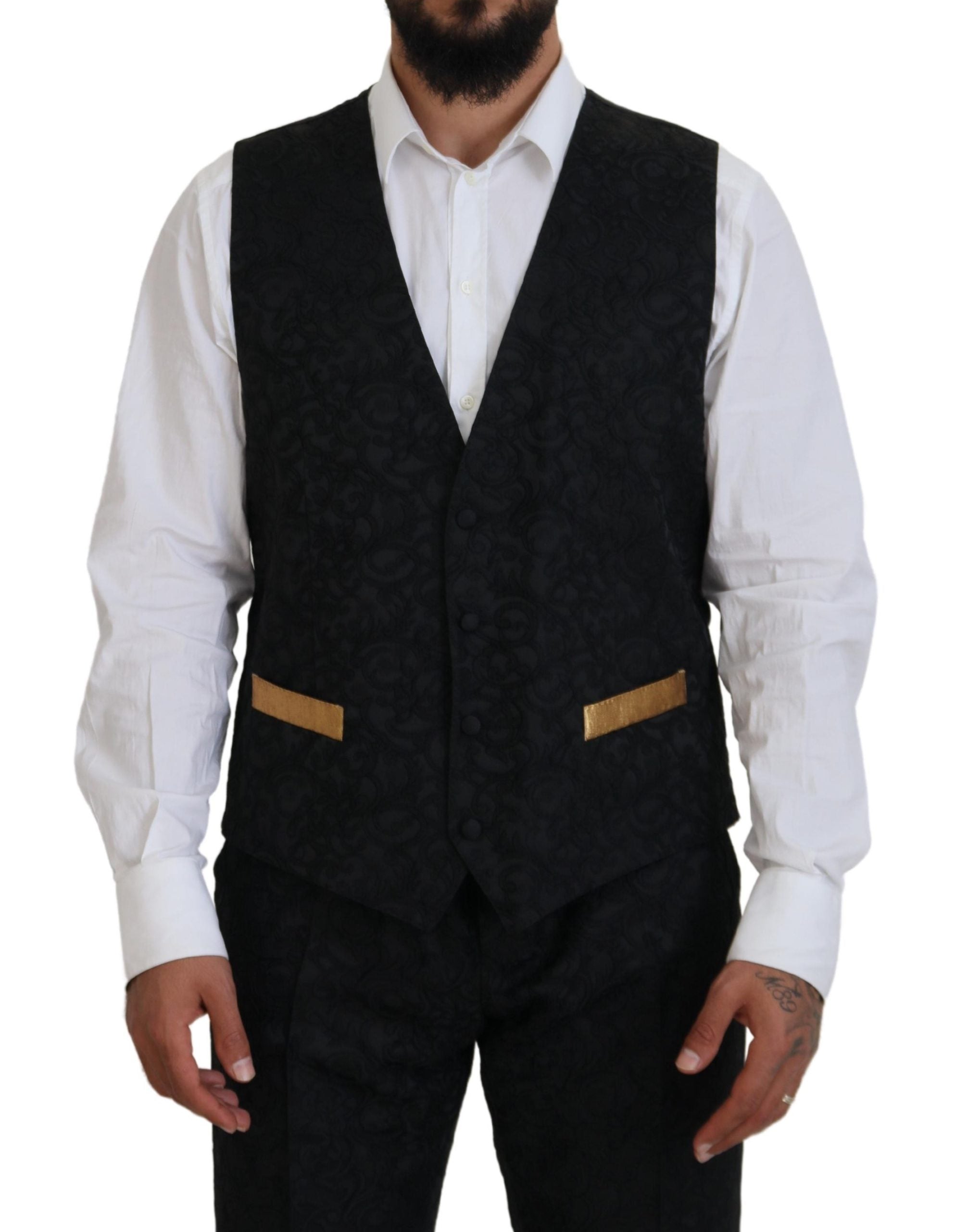 Dolce & Gabbana – Eleganter, schwarz-goldener Slim-Fit-3-teiliger Anzug