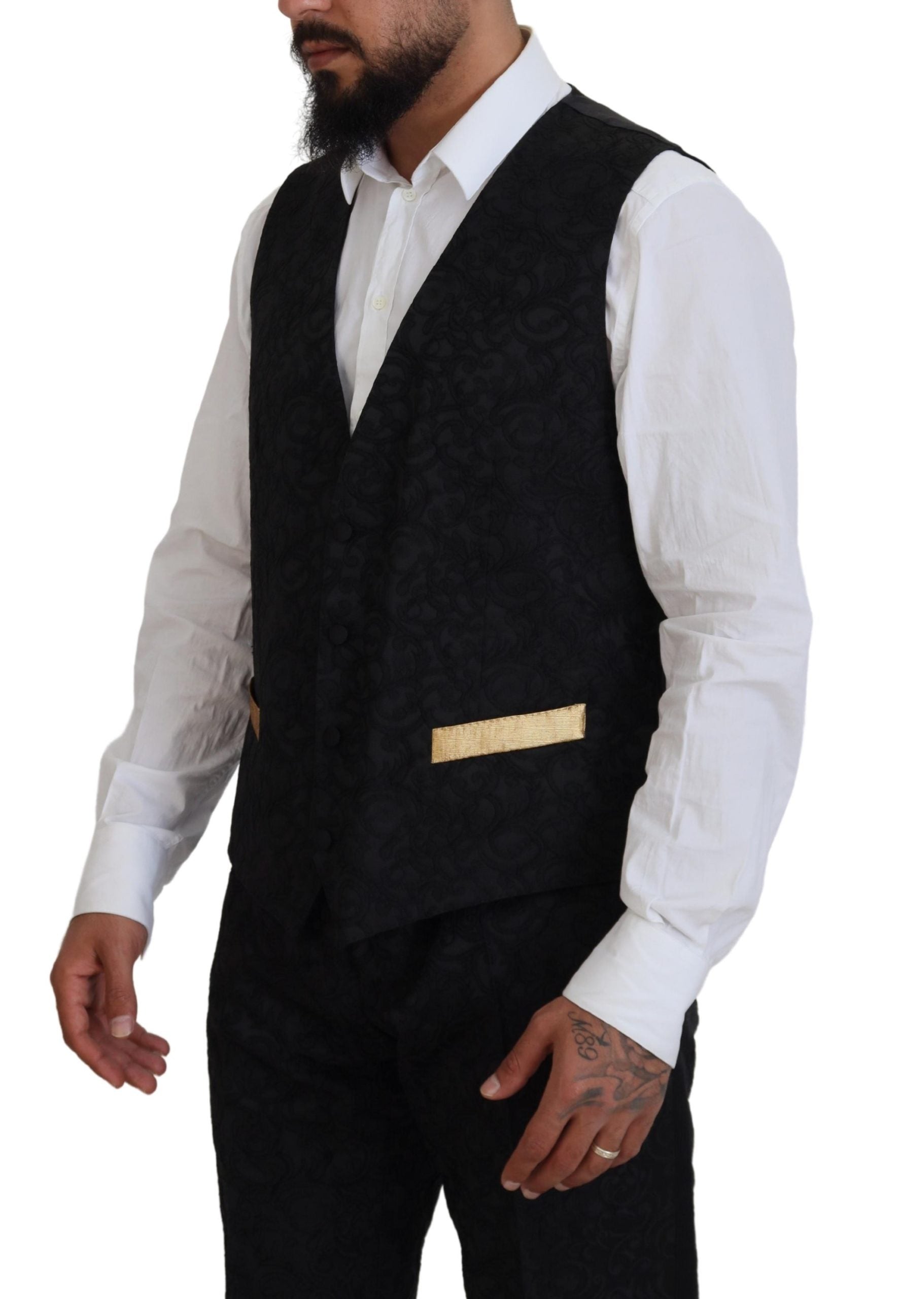 Dolce & Gabbana – Eleganter, schwarz-goldener Slim-Fit-3-teiliger Anzug