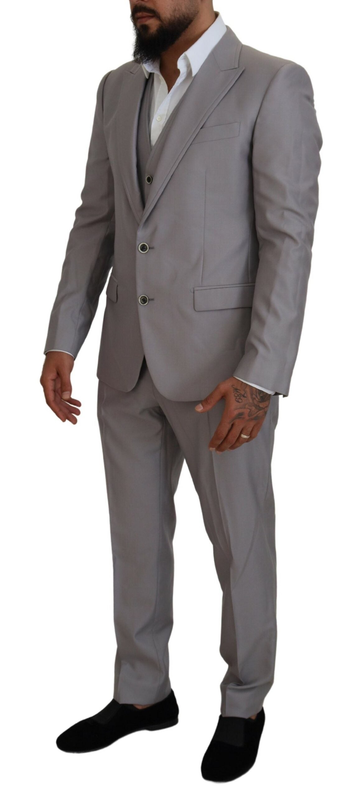 Dolce & Gabbana – Eleganter, silberner, dreiteiliger Slim-Fit-Anzug