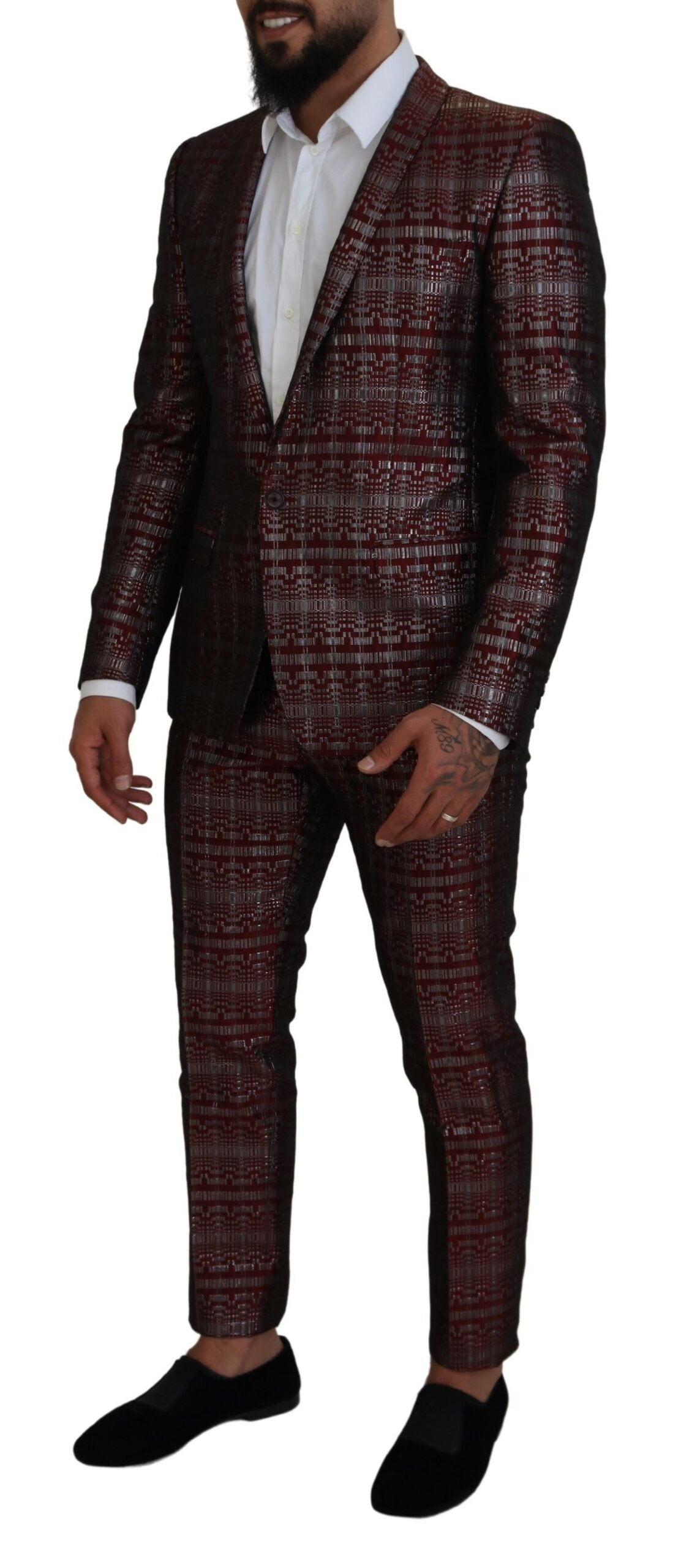 Dolce & Gabbana Bordeaux Fantasy Slim Fit Zweiteiliger Anzug