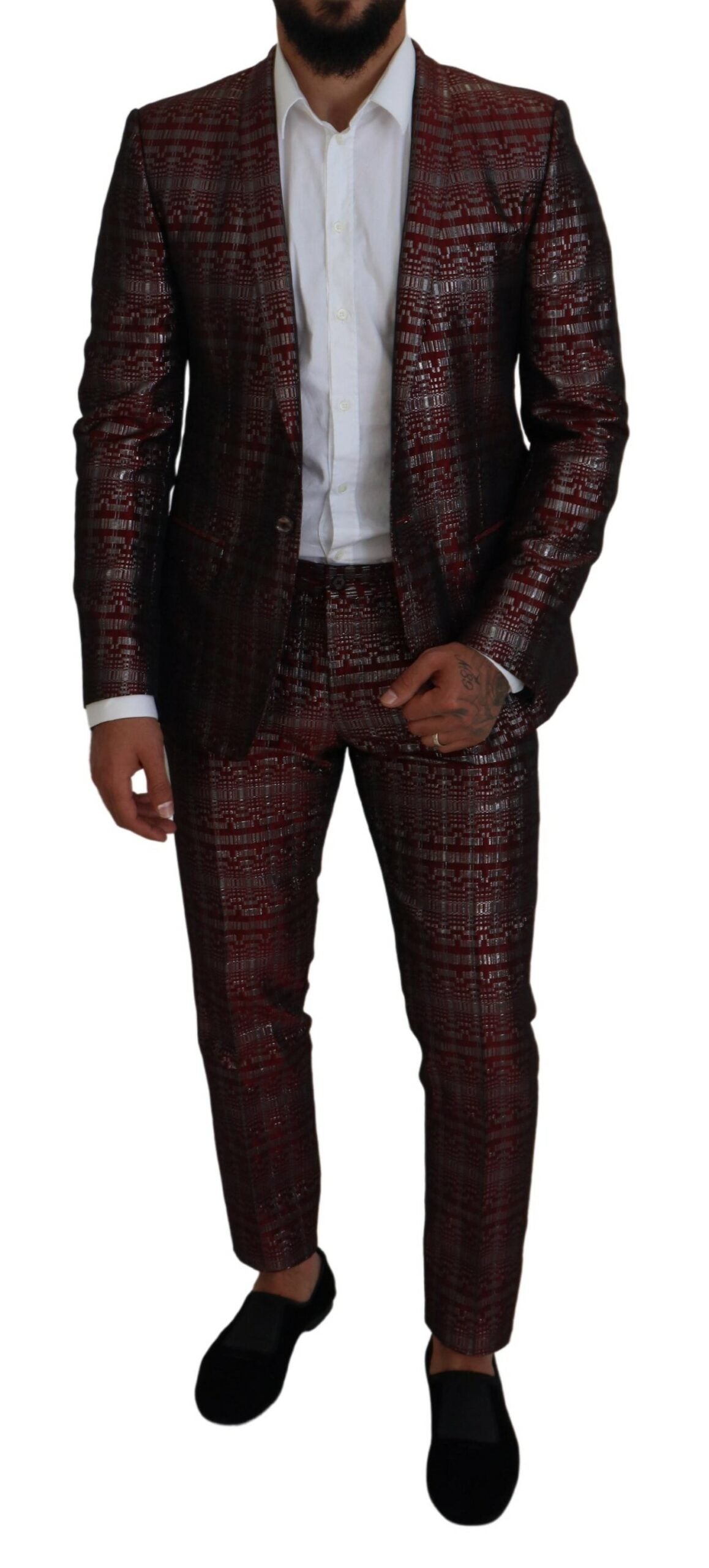 Dolce & Gabbana Bordeaux Fantasy Slim Fit Zweiteiliger Anzug