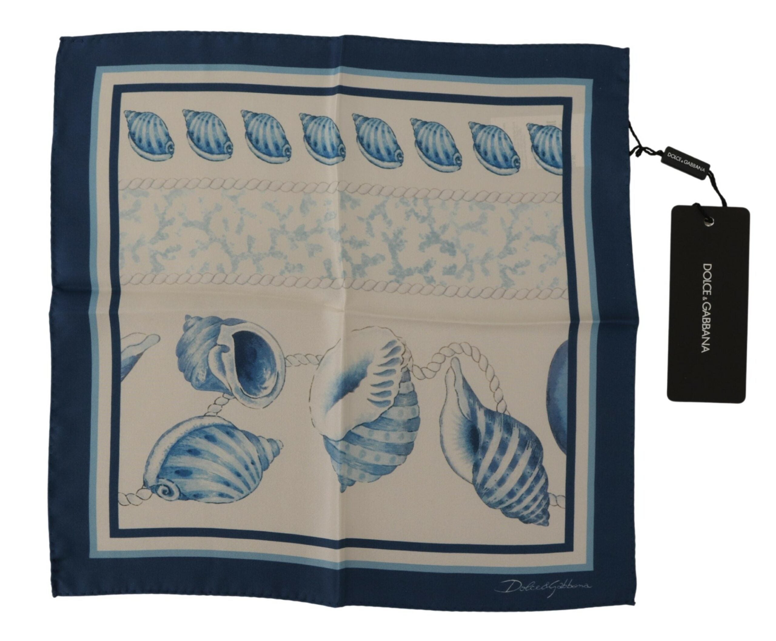 Dolce & Gabbana White Blue Shells Print Square Handkerchief Scarf