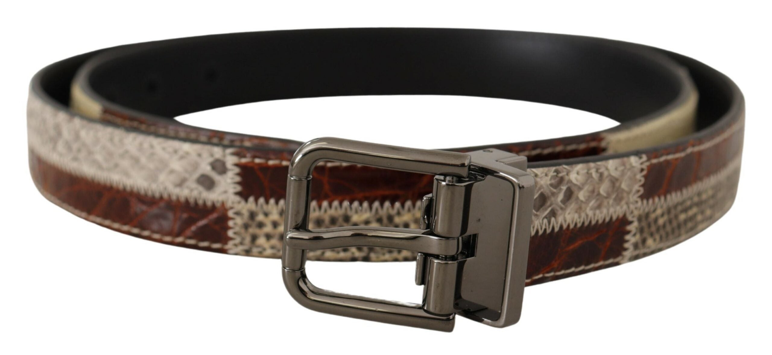 Curea Dolce & Gabbana din piele de șarpe multicoloră cu model patchwork
