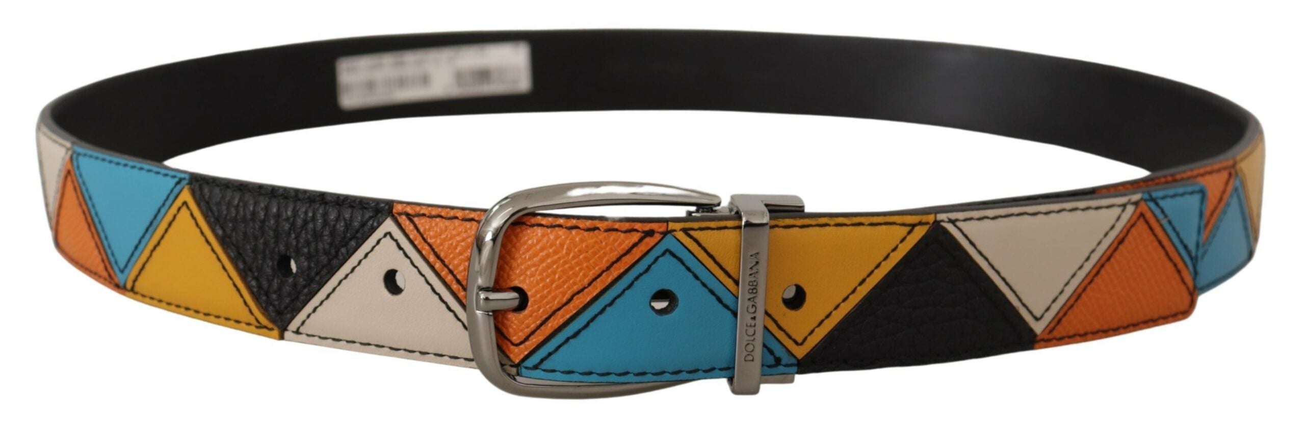 Curea elegantă din piele multicoloră Dolce & Gabbana cu cataramă argintie