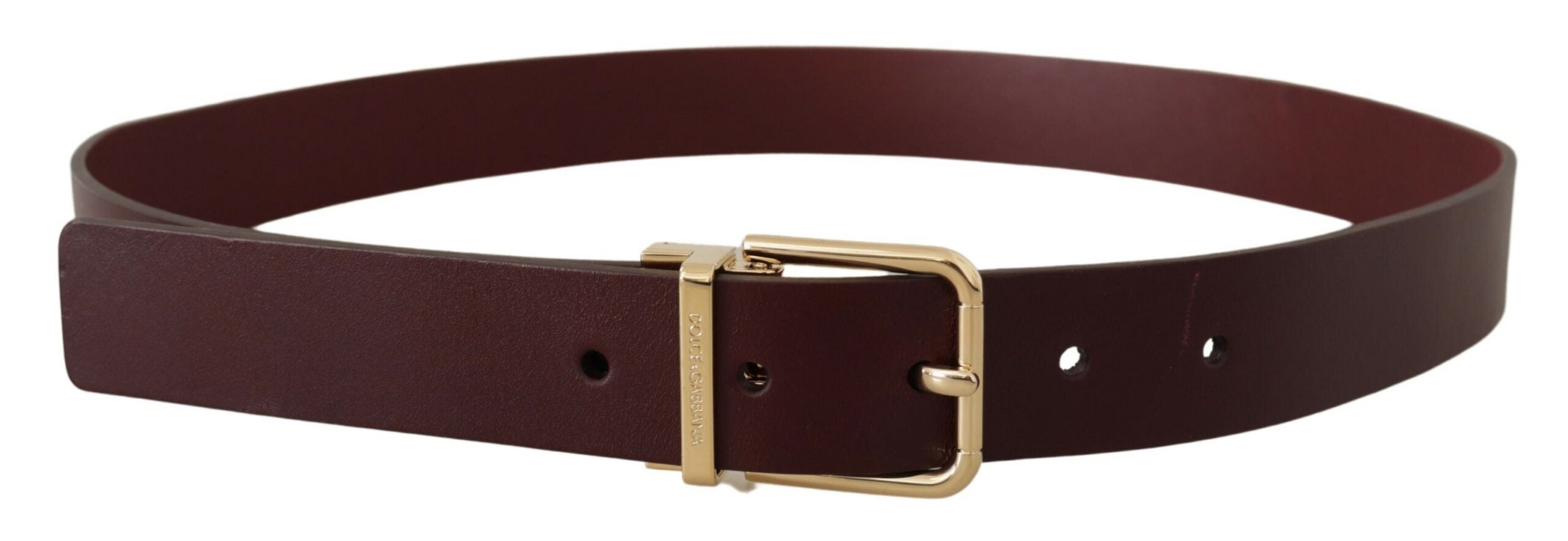 Curea elegantă din piele maronie Dolce & Gabbana cu cataramă aurie