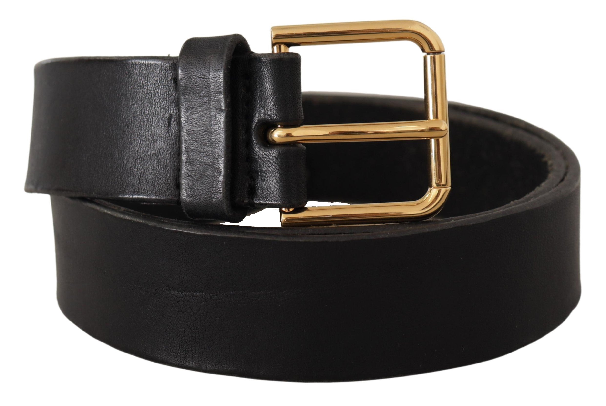 Curea elegantă din piele neagră Dolce & Gabbana cu cataramă metalică