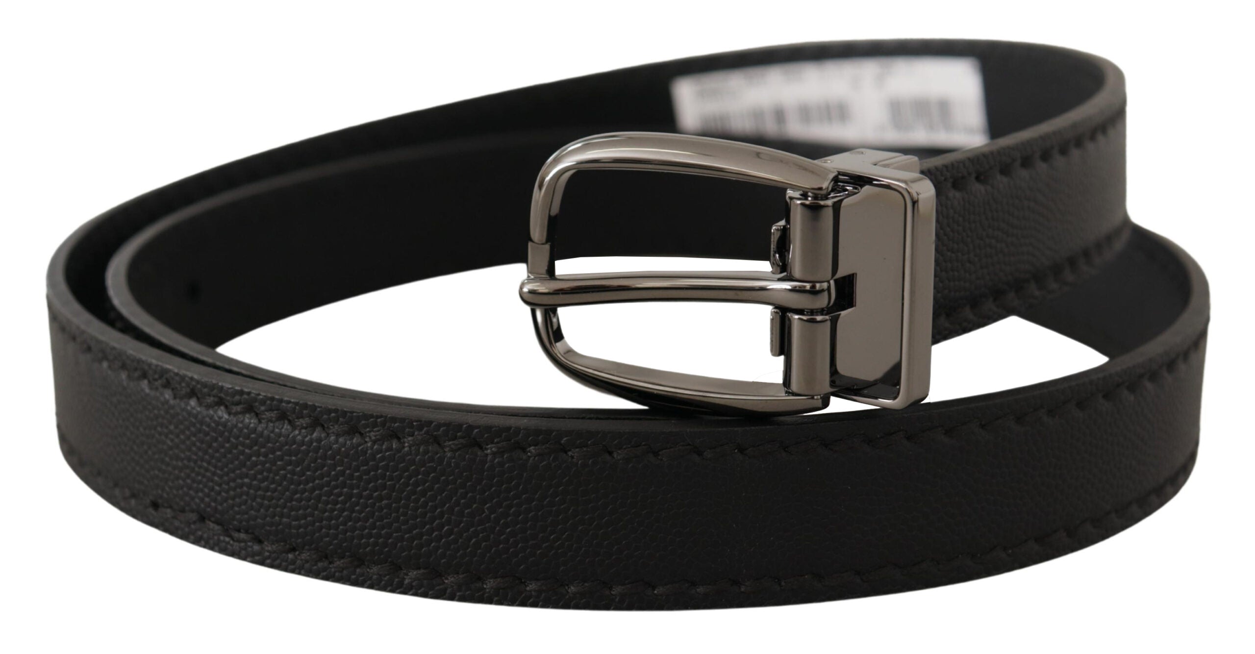 Curea elegantă din piele neagră Dolce & Gabbana cu cataramă metalică