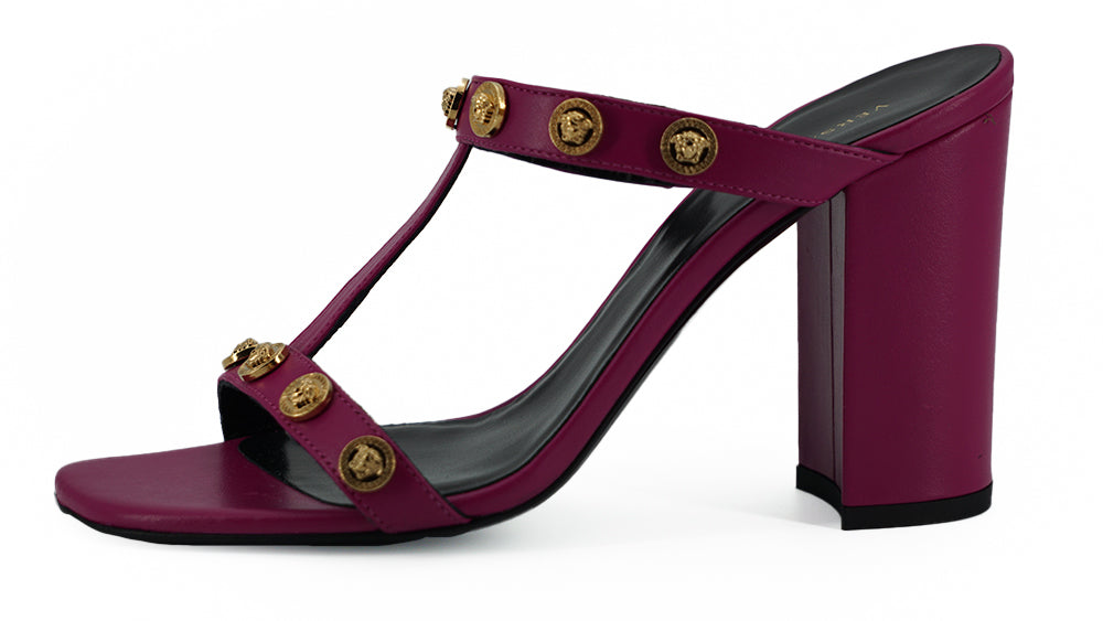 Versace – Elegante hohe Sandalen aus lila Kalbsleder