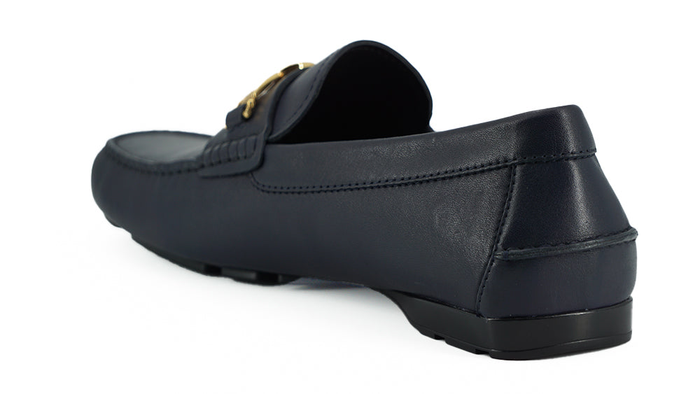 Mocasini eleganți din piele de vițel bleumarin Versace