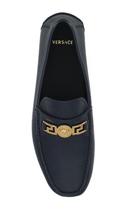 Mocasini eleganți din piele de vițel bleumarin Versace