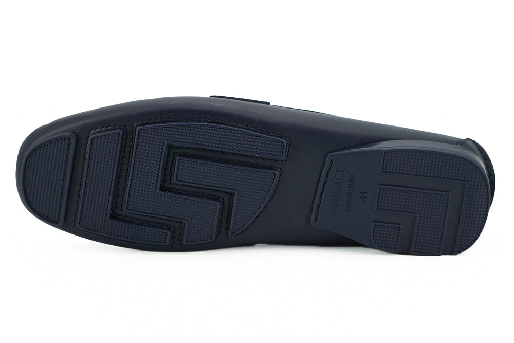 Mocasini eleganți din piele de vițel bleumarin Versace