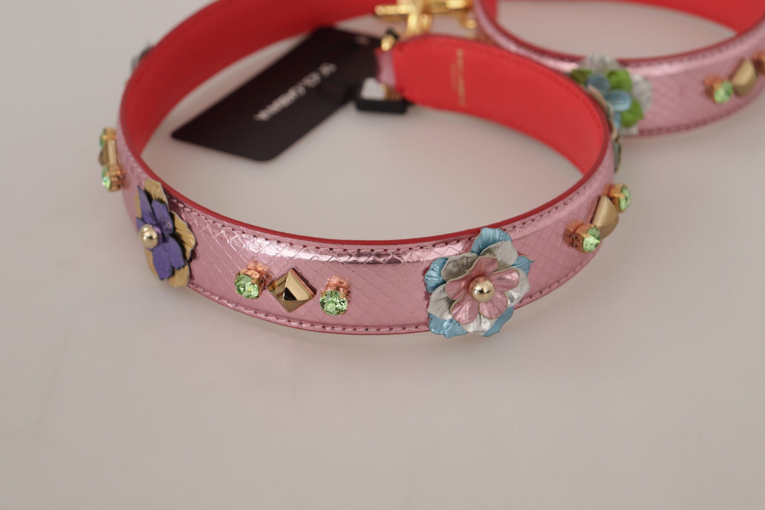 Curea de umăr elegantă din piele roz metalică Dolce & Gabbana