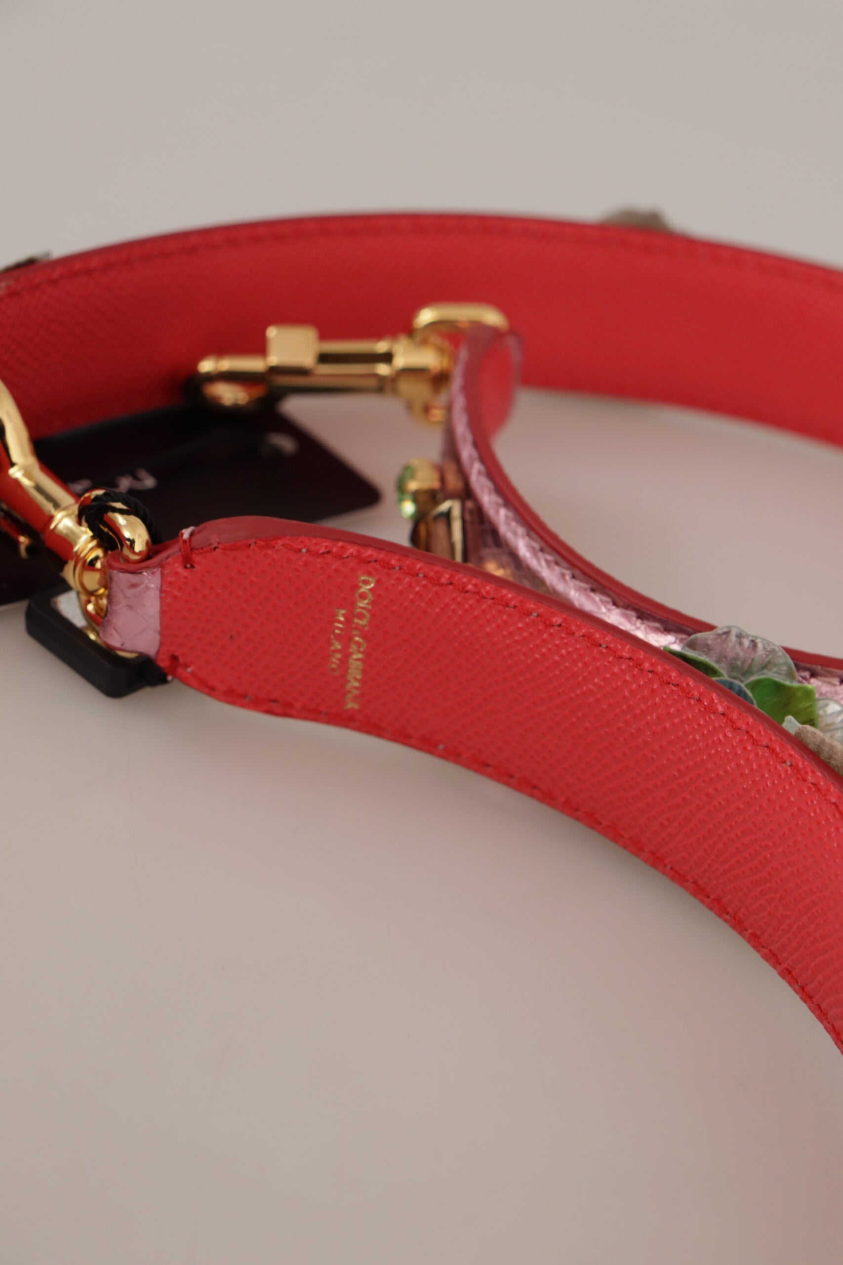 Curea de umăr elegantă din piele roz metalică Dolce & Gabbana