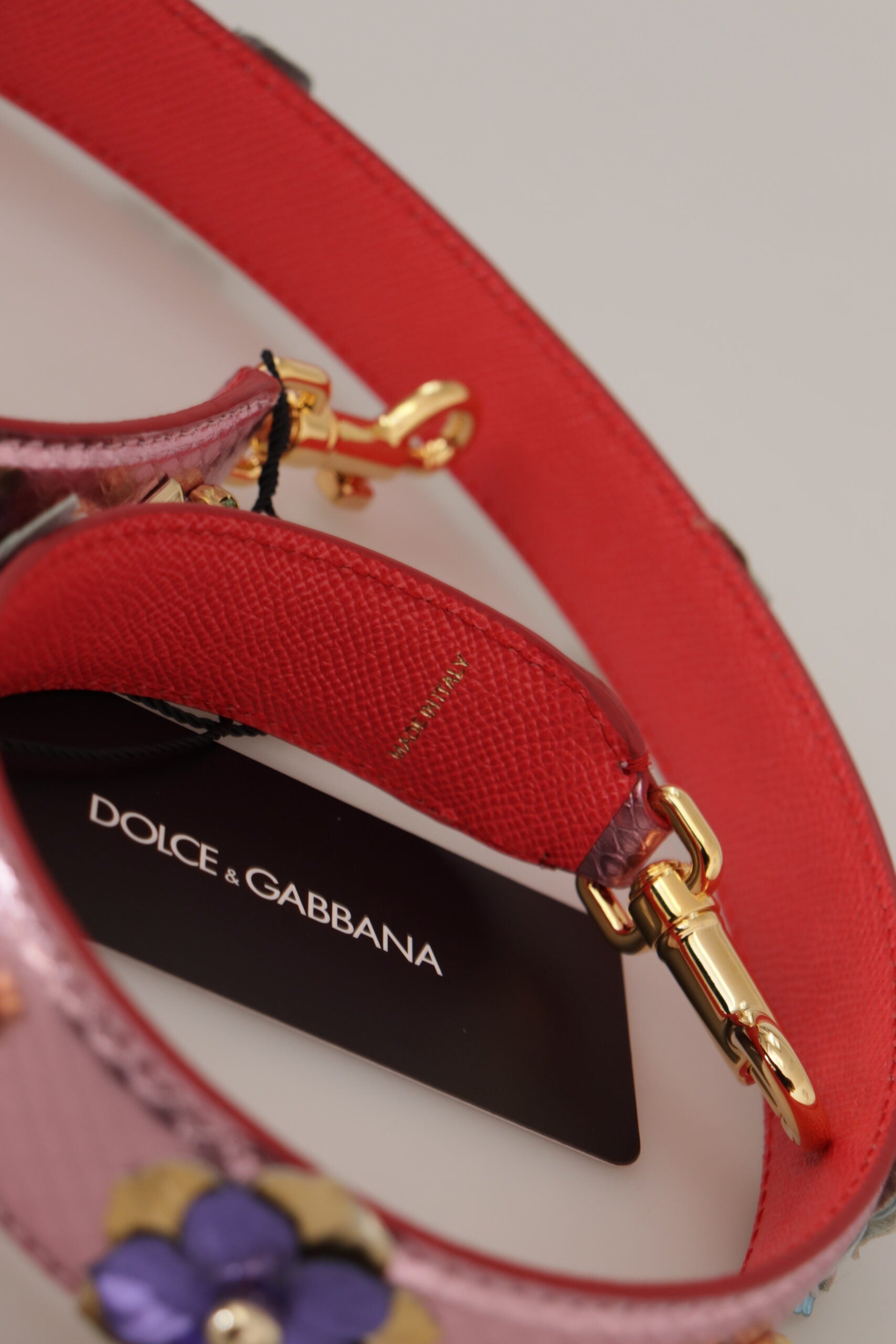 Curea de umăr elegantă din piele roz metalică Dolce & Gabbana