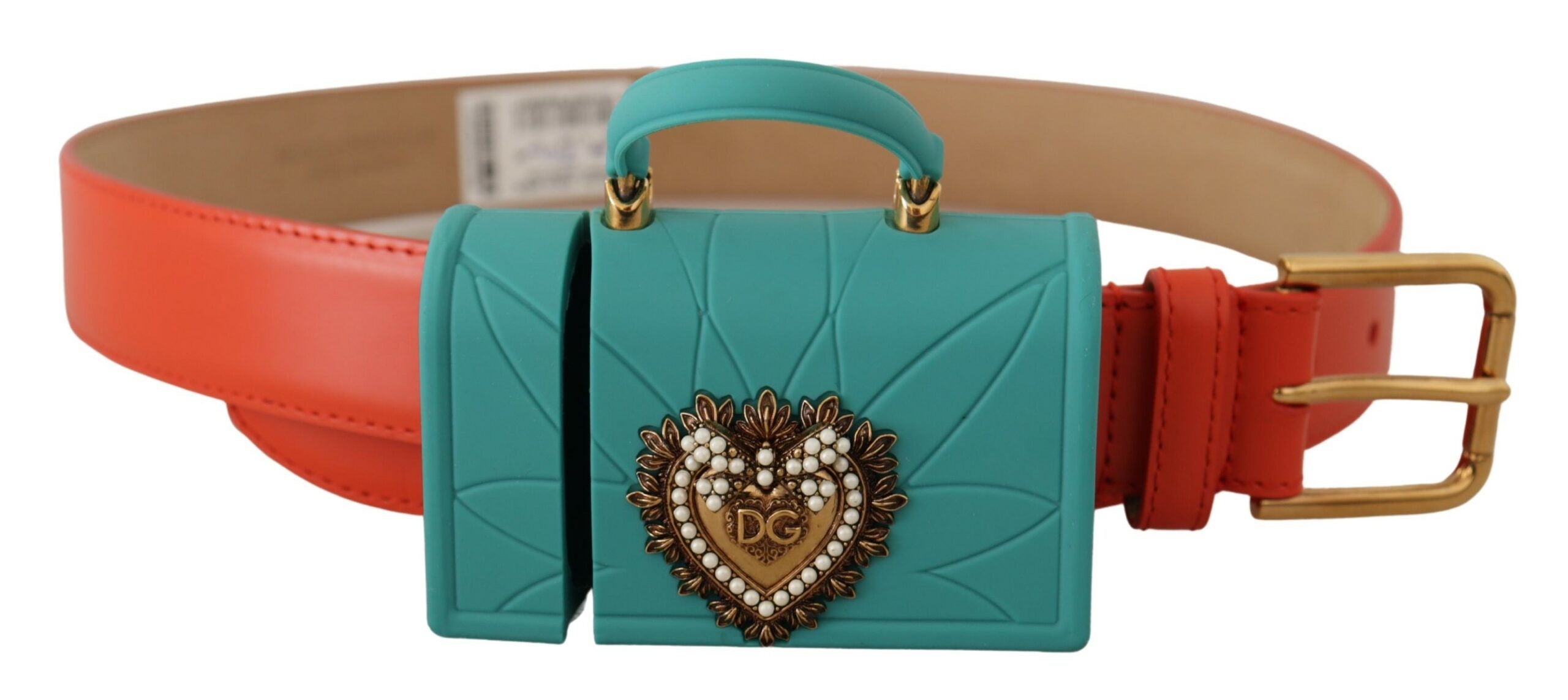 Dolce & Gabbana Schicker orangefarbener Ledergürtel mit Kopfhöreretui