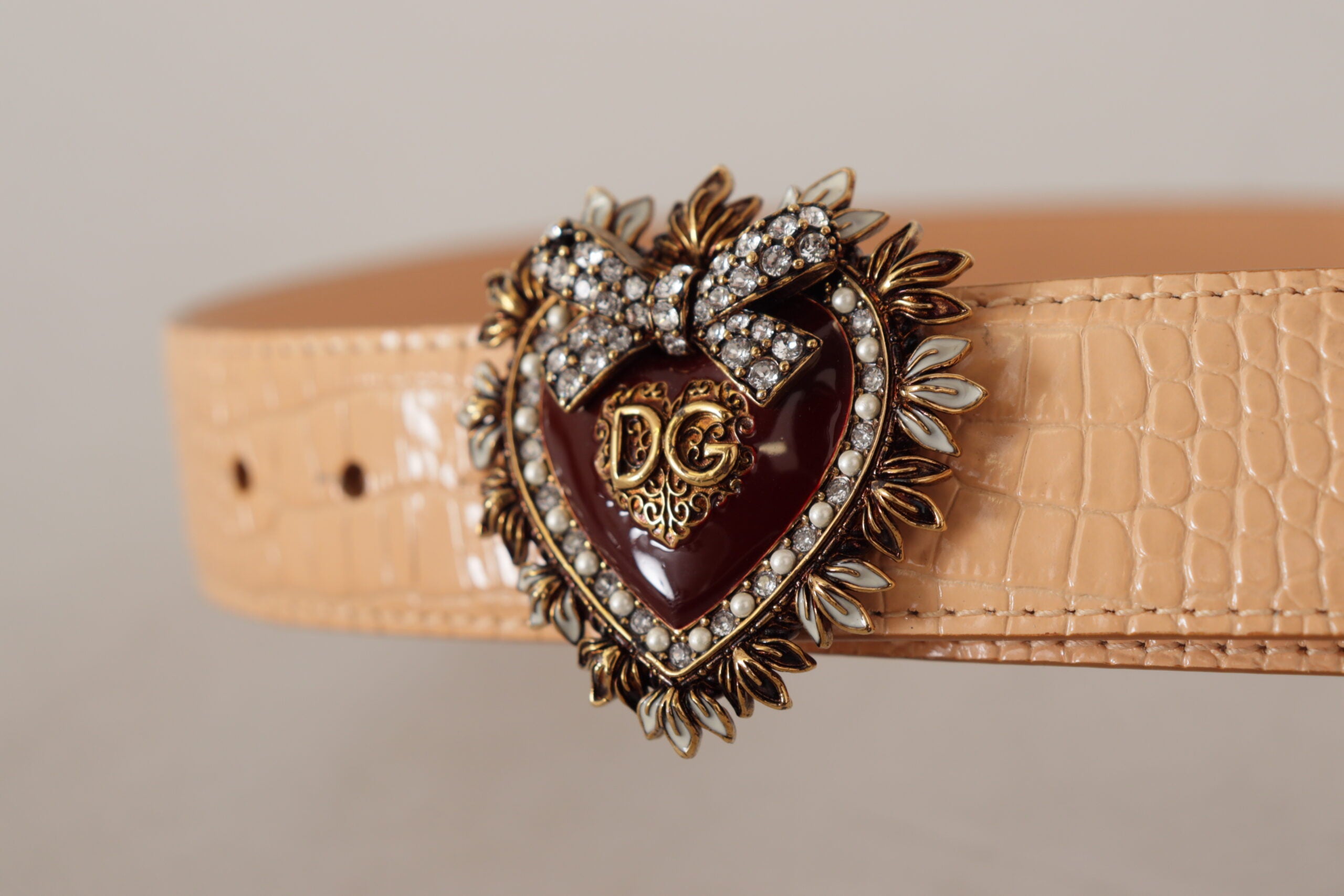 Curea Dolce & Gabbana Enchanting Nude din piele cu cataramă gravată