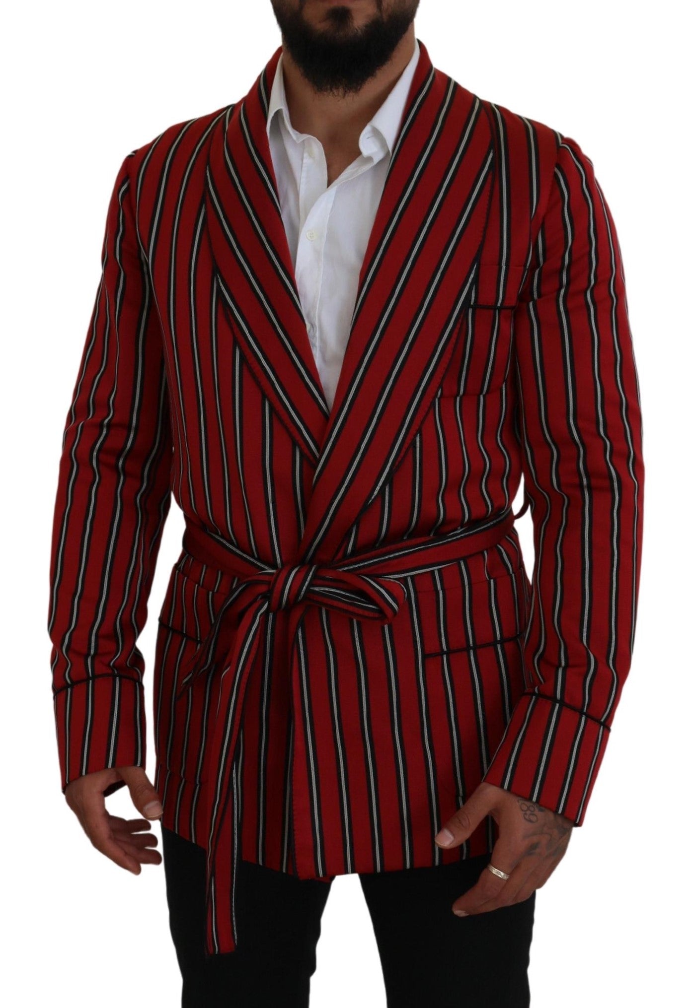 Dolce & Gabbana Eleganter rot gestreifter langer Morgenmantel, Luxuskleidung