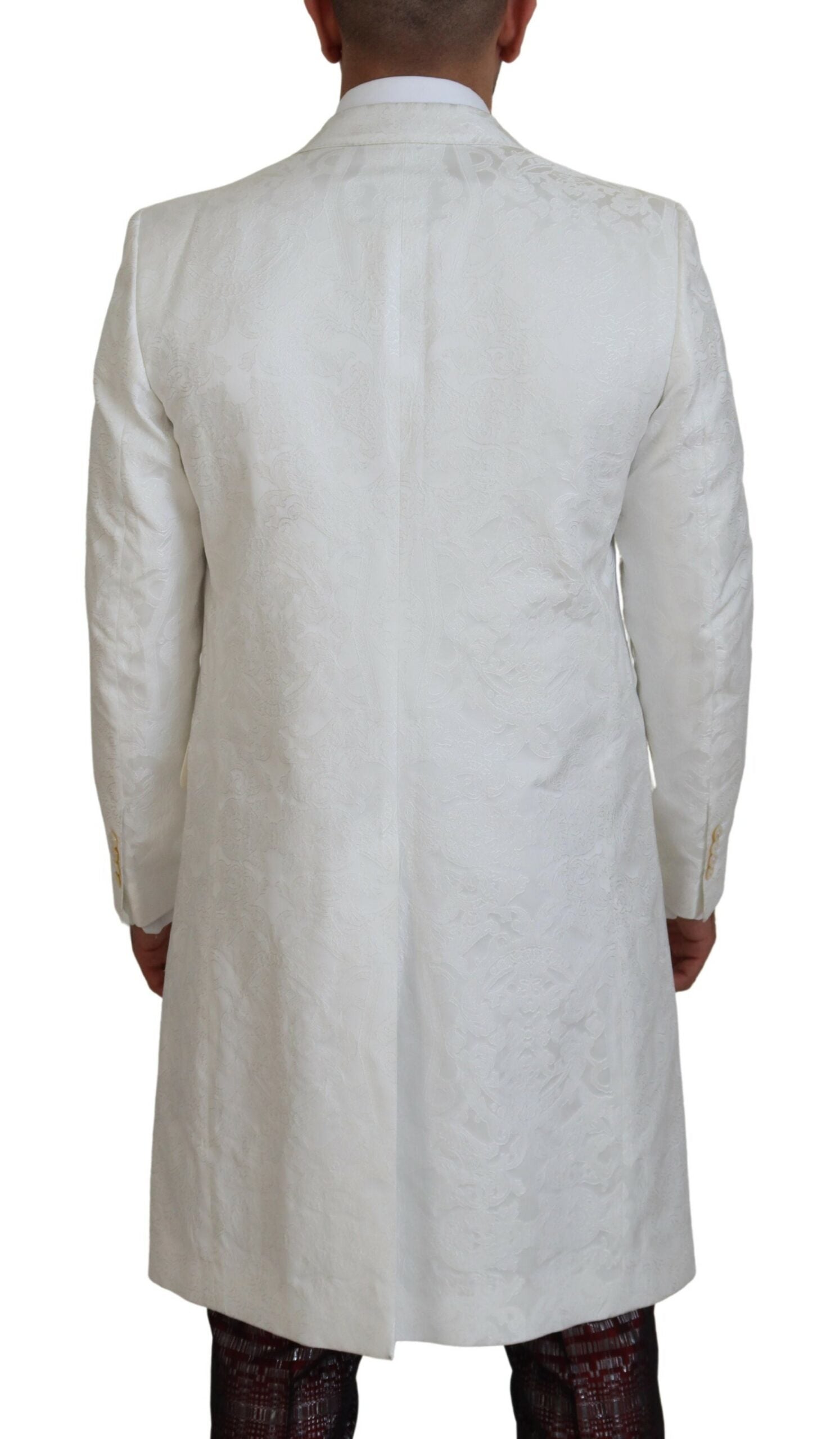 Trench elegant Dolce & Gabbana cu imprimeu floral alb din brocart