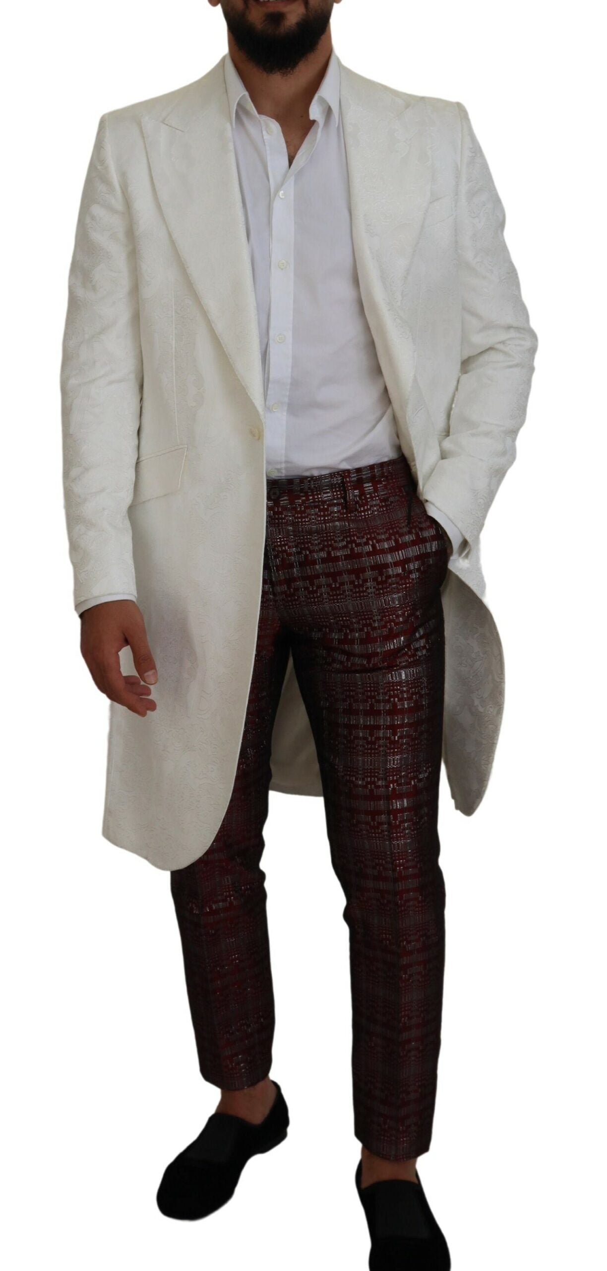 Trench elegant Dolce & Gabbana cu imprimeu floral alb din brocart