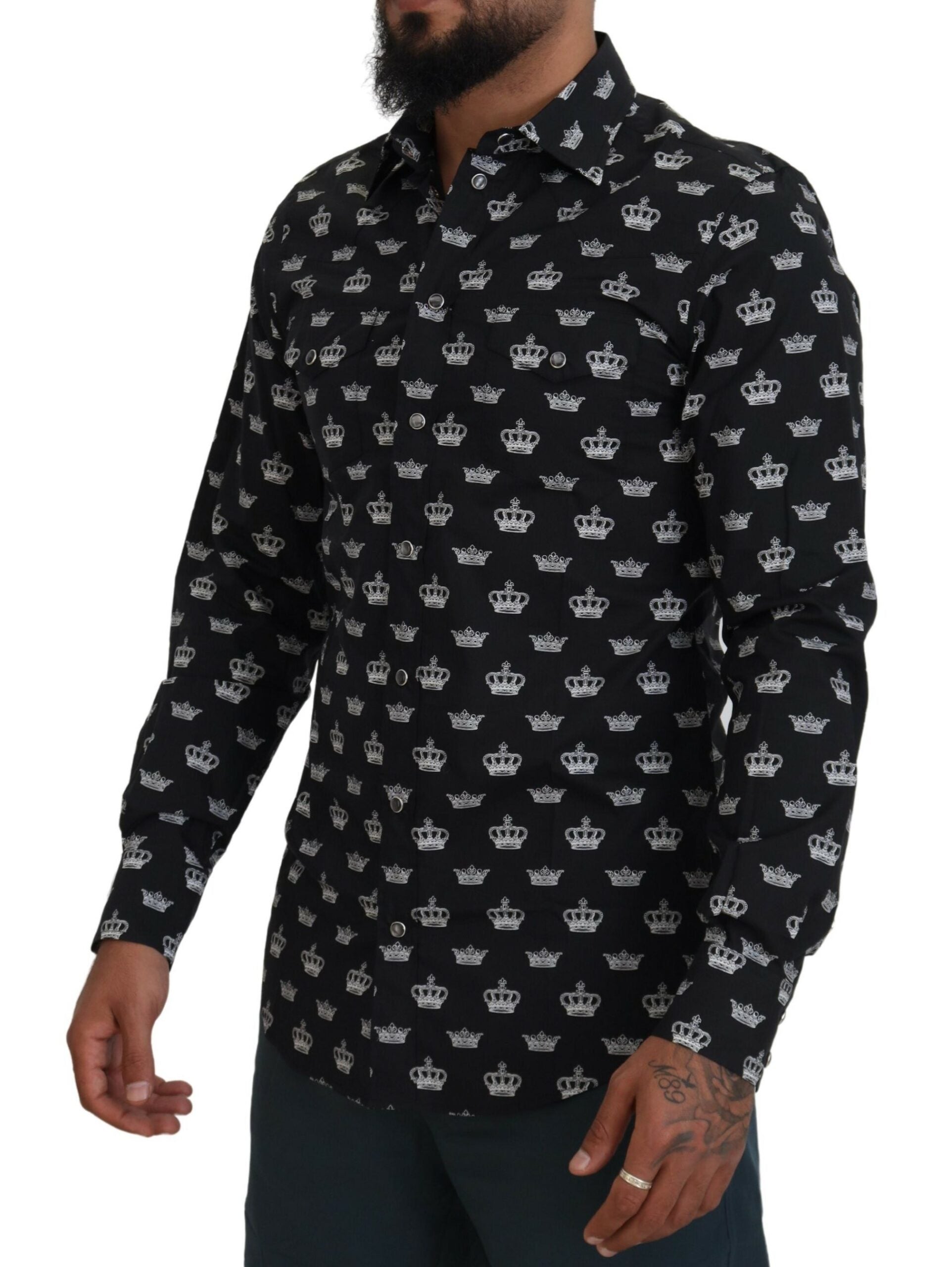 Dolce & Gabbana – Elegantes, schmal geschnittenes, formelles Hemd mit Kronendruck