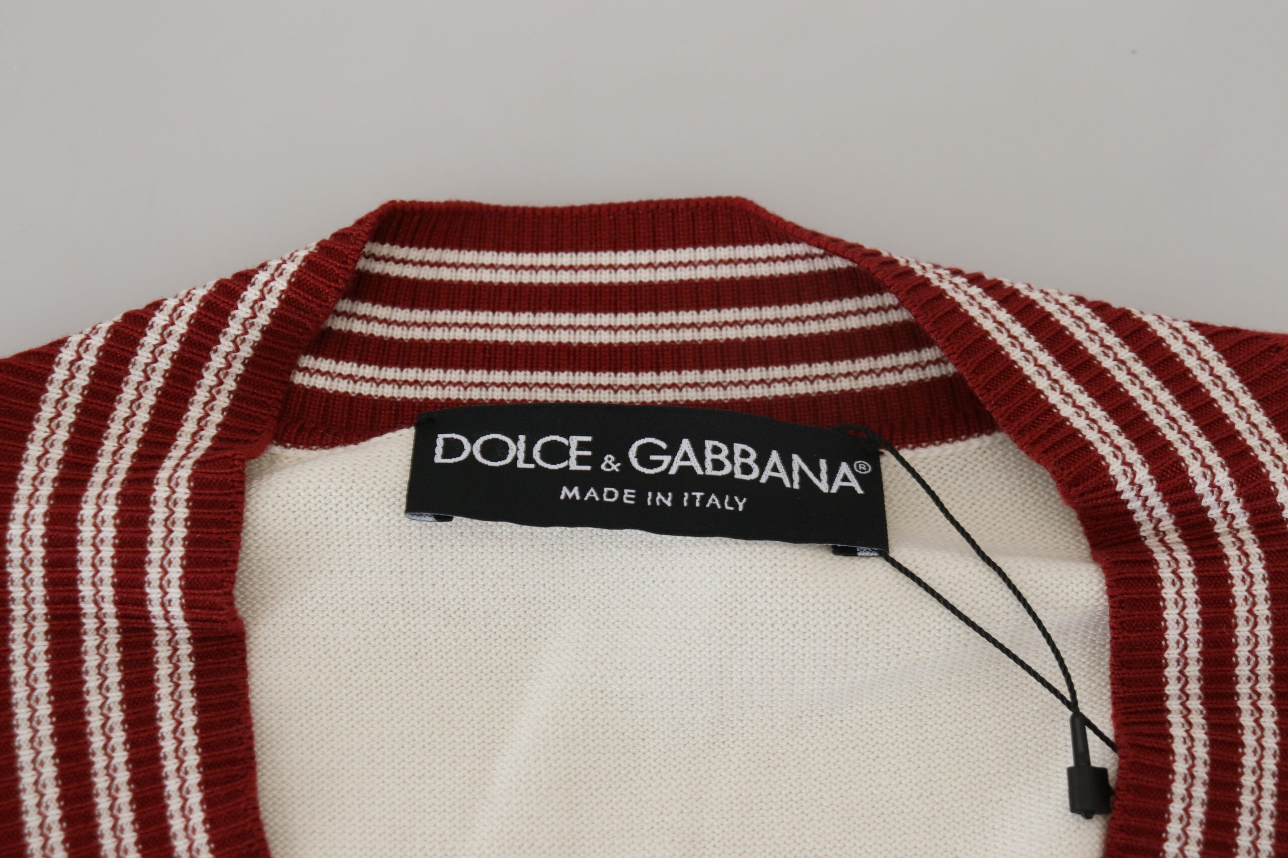 Pulover Dolce & Gabbana Off White din mătase și bumbac cu decolteu în V