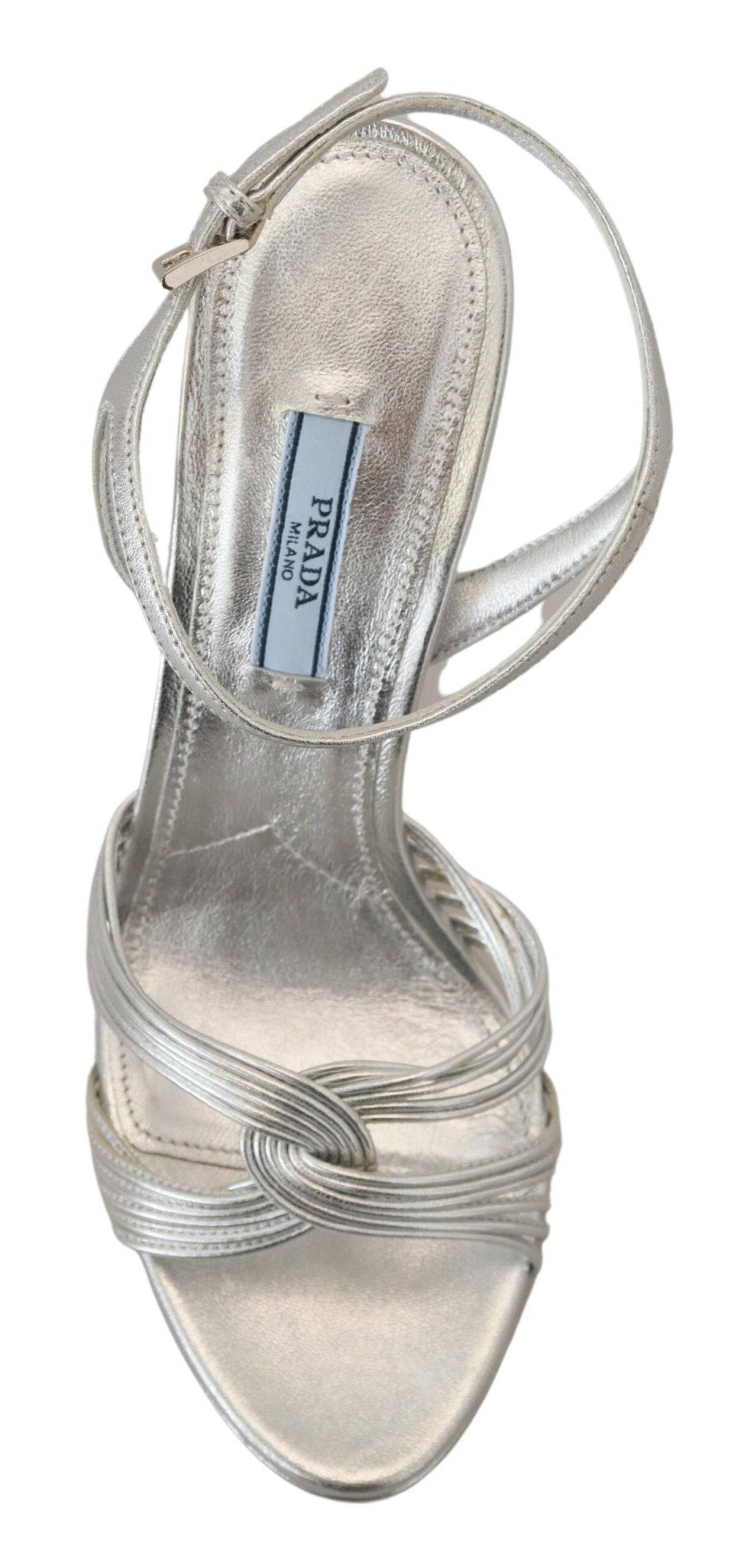 Sandale Prada elegante cu toc stiletto argintiu