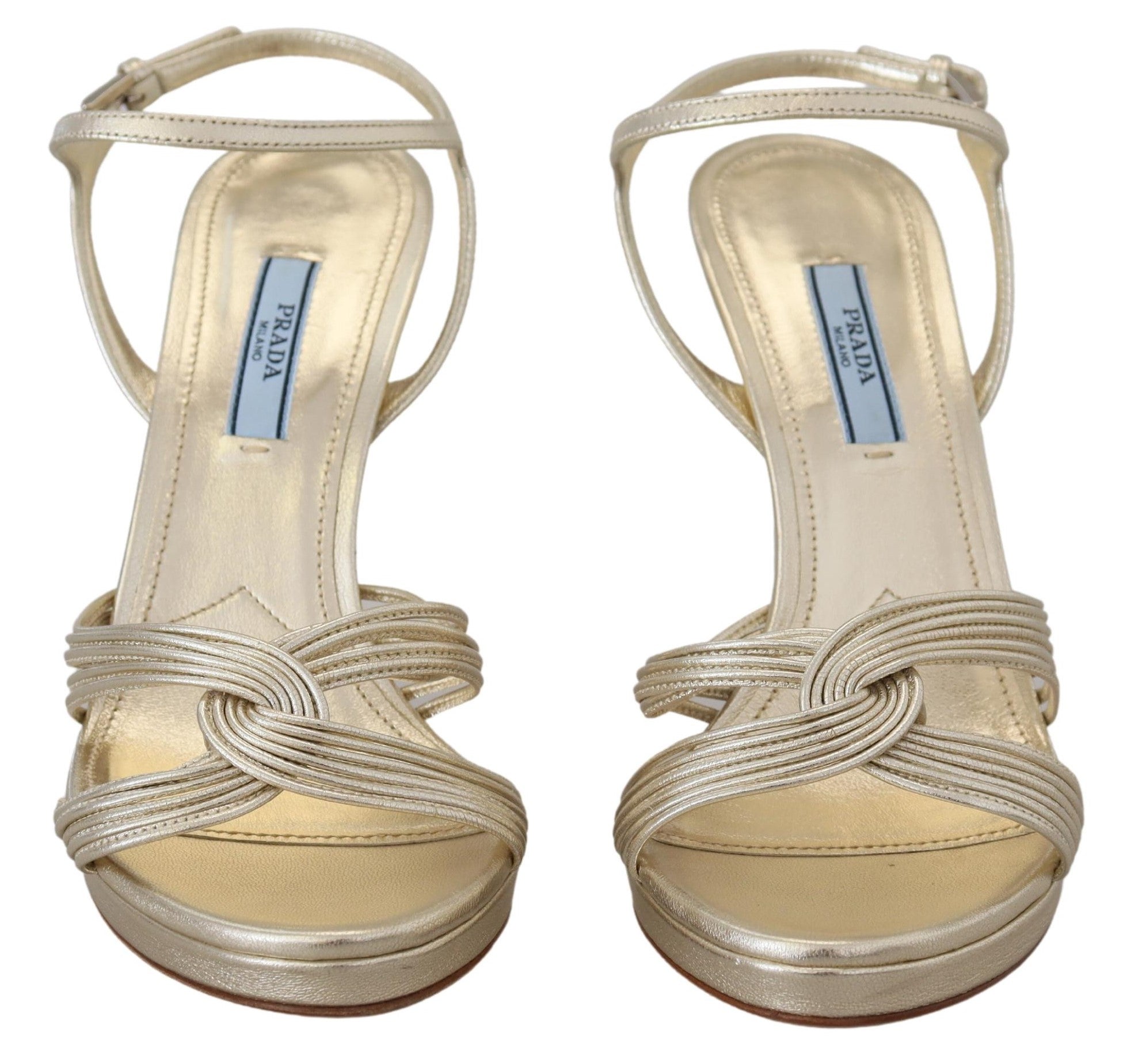 Sandale Prada elegante cu toc stiletto auriu
