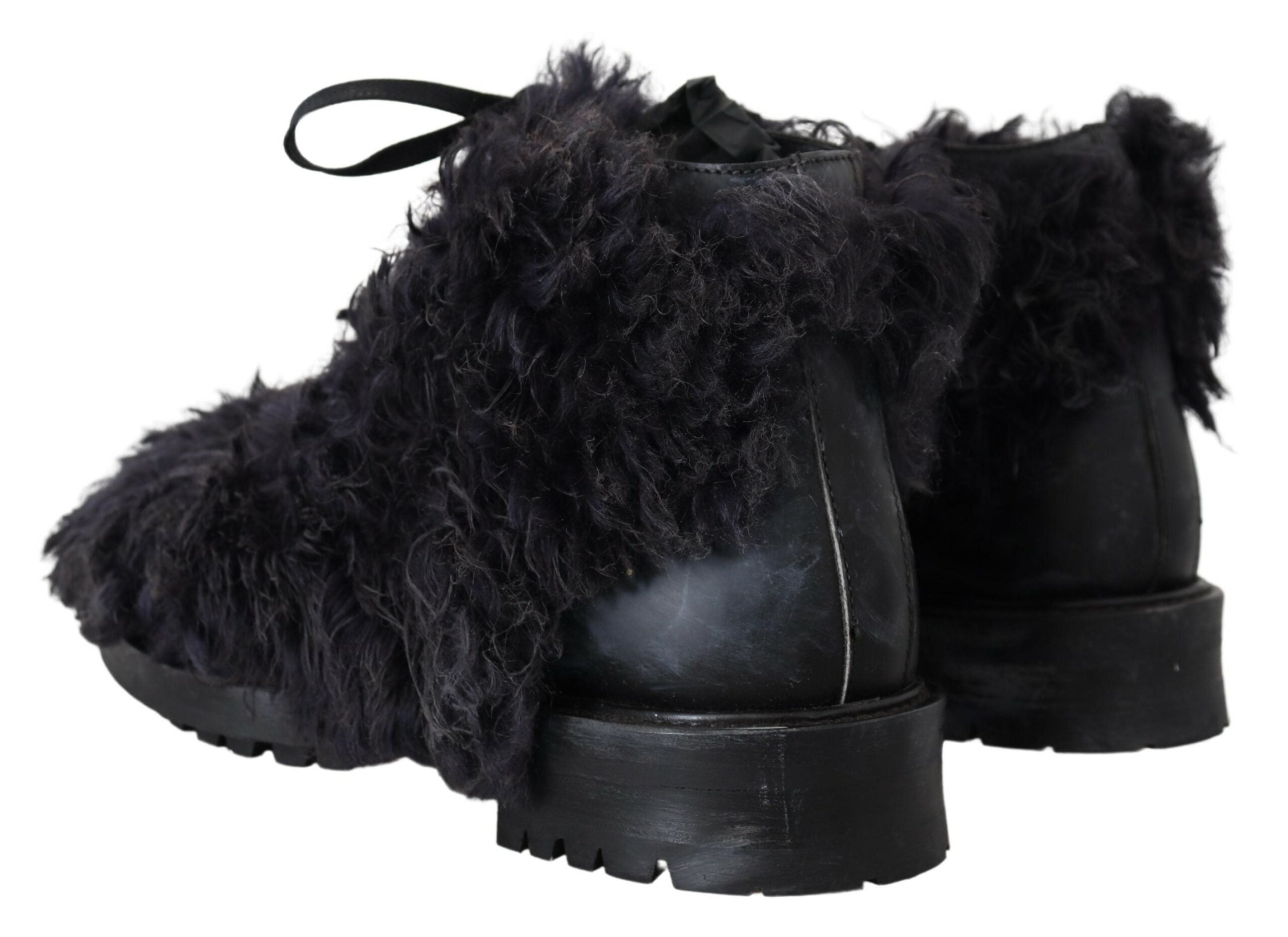Dolce & Gabbana – Schwarze Lammfell-Stiefeletten aus Leder