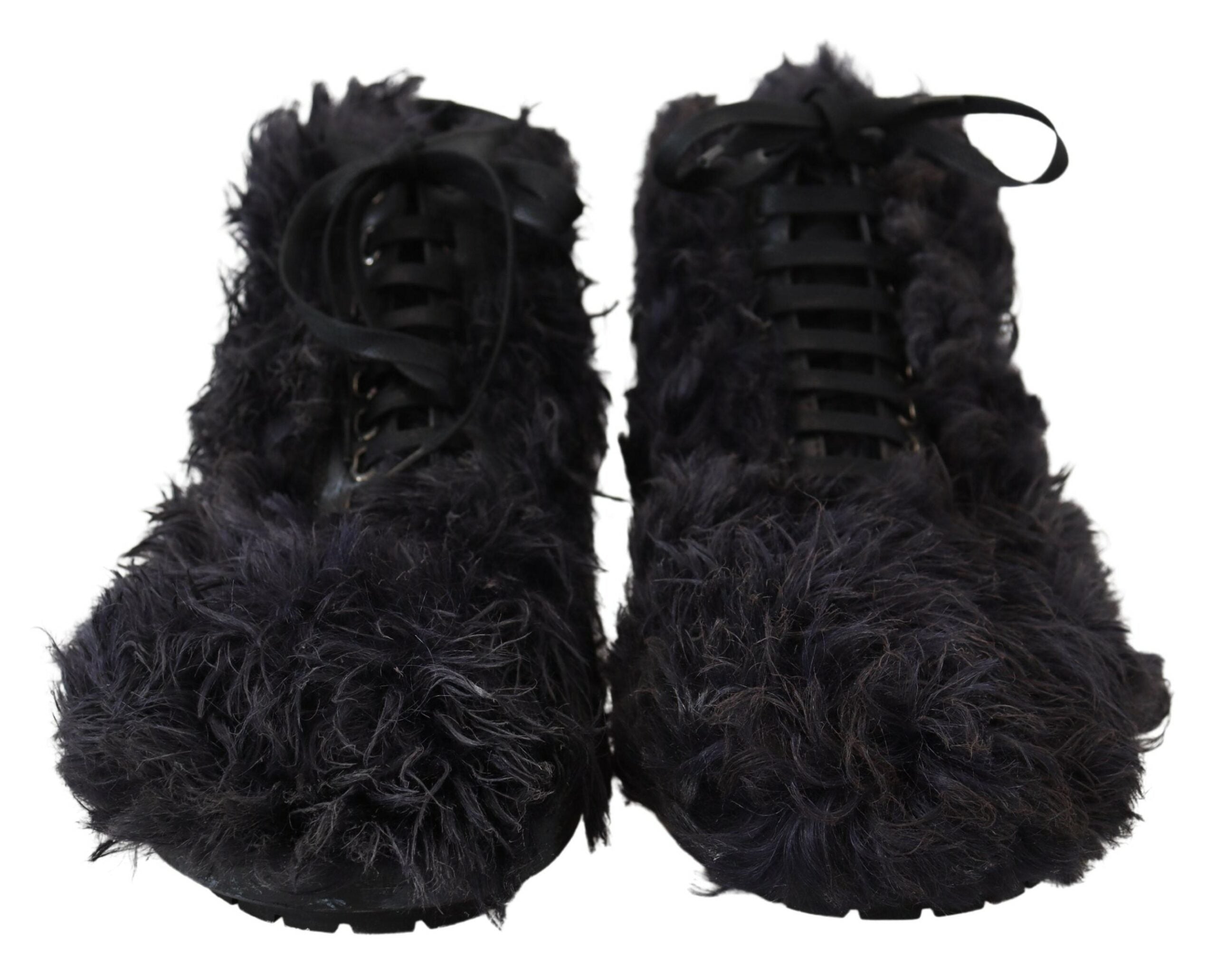 Dolce & Gabbana – Schwarze Lammfell-Stiefeletten aus Leder