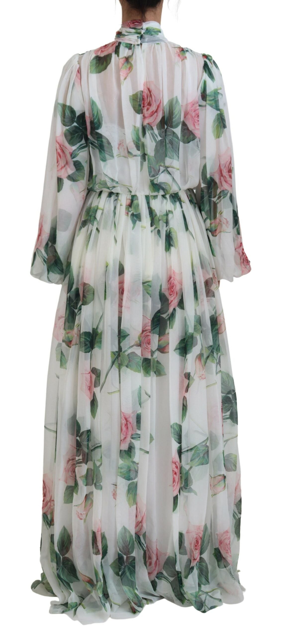 Dolce & Gabbana Elegantes weißes Maxikleid aus Seide mit Rosenprint