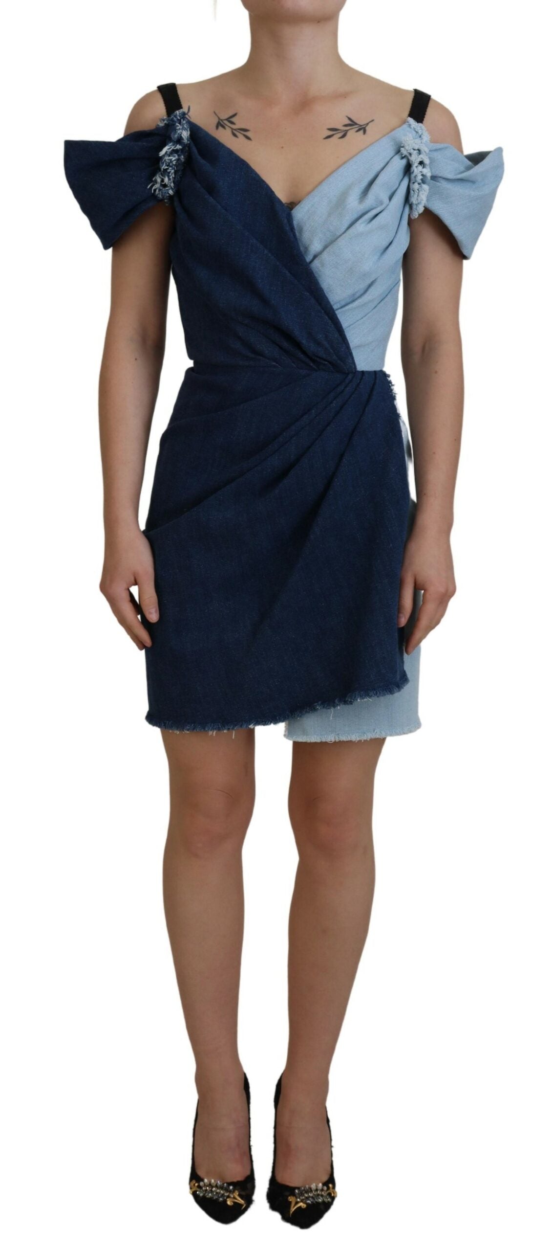Rochie Dolce & Gabbana Chic din denim în două tonuri, model șaibe