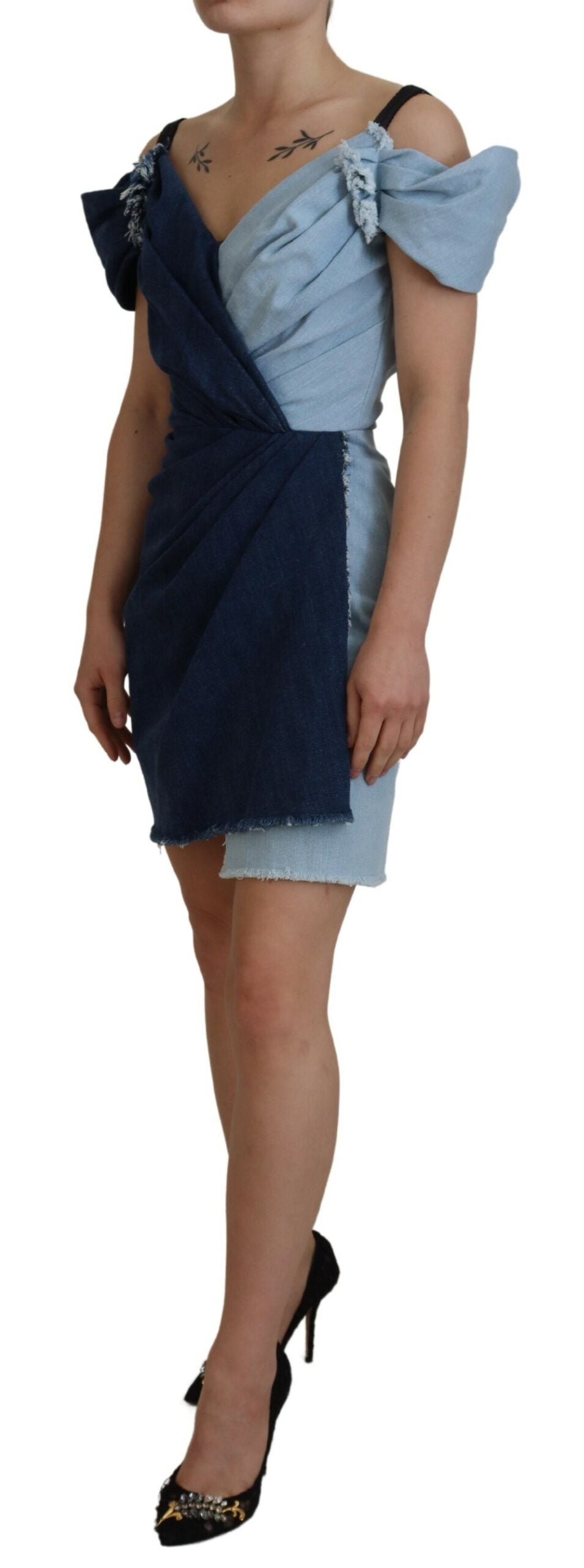 Rochie Dolce & Gabbana Chic din denim în două tonuri, model șaibe