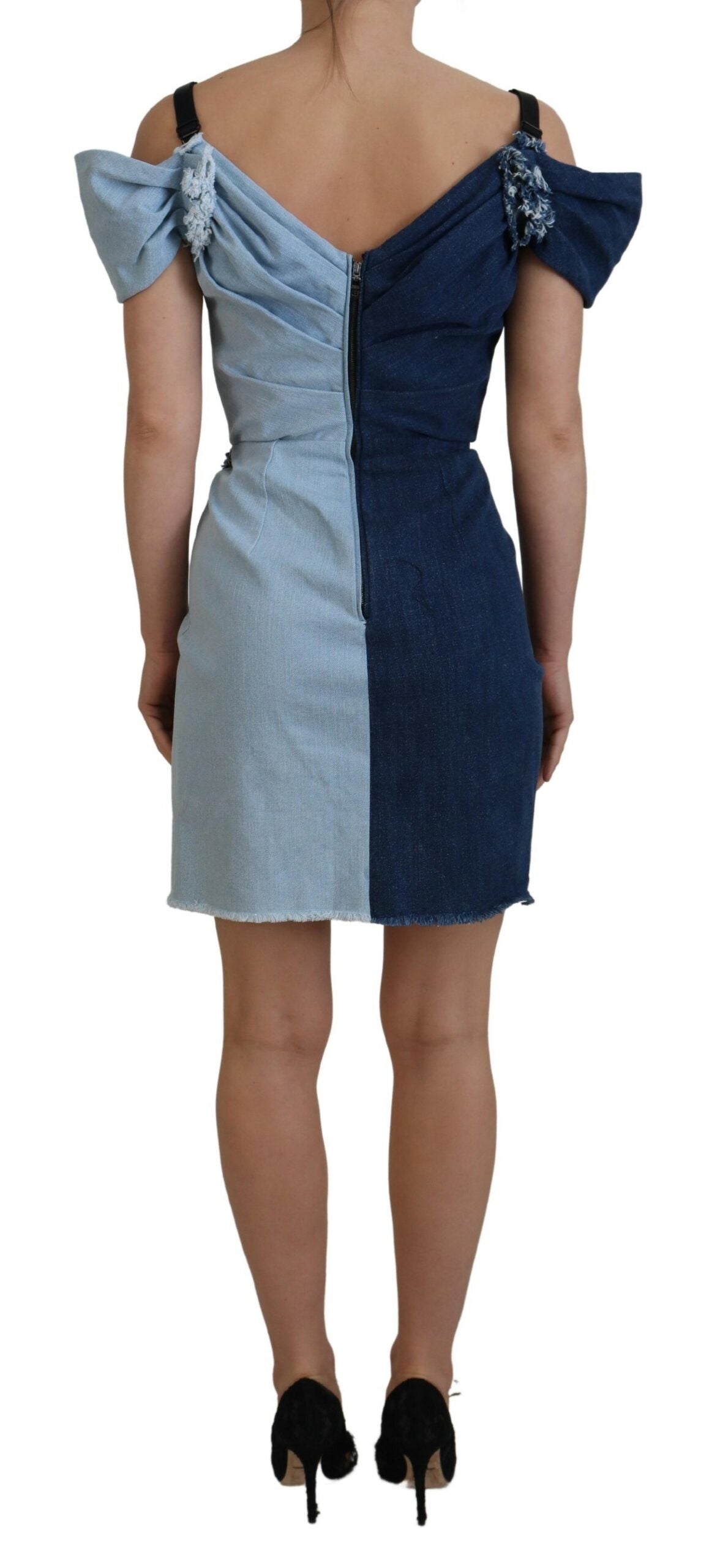Rochie Dolce & Gabbana Chic din denim în două tonuri, model șaibe