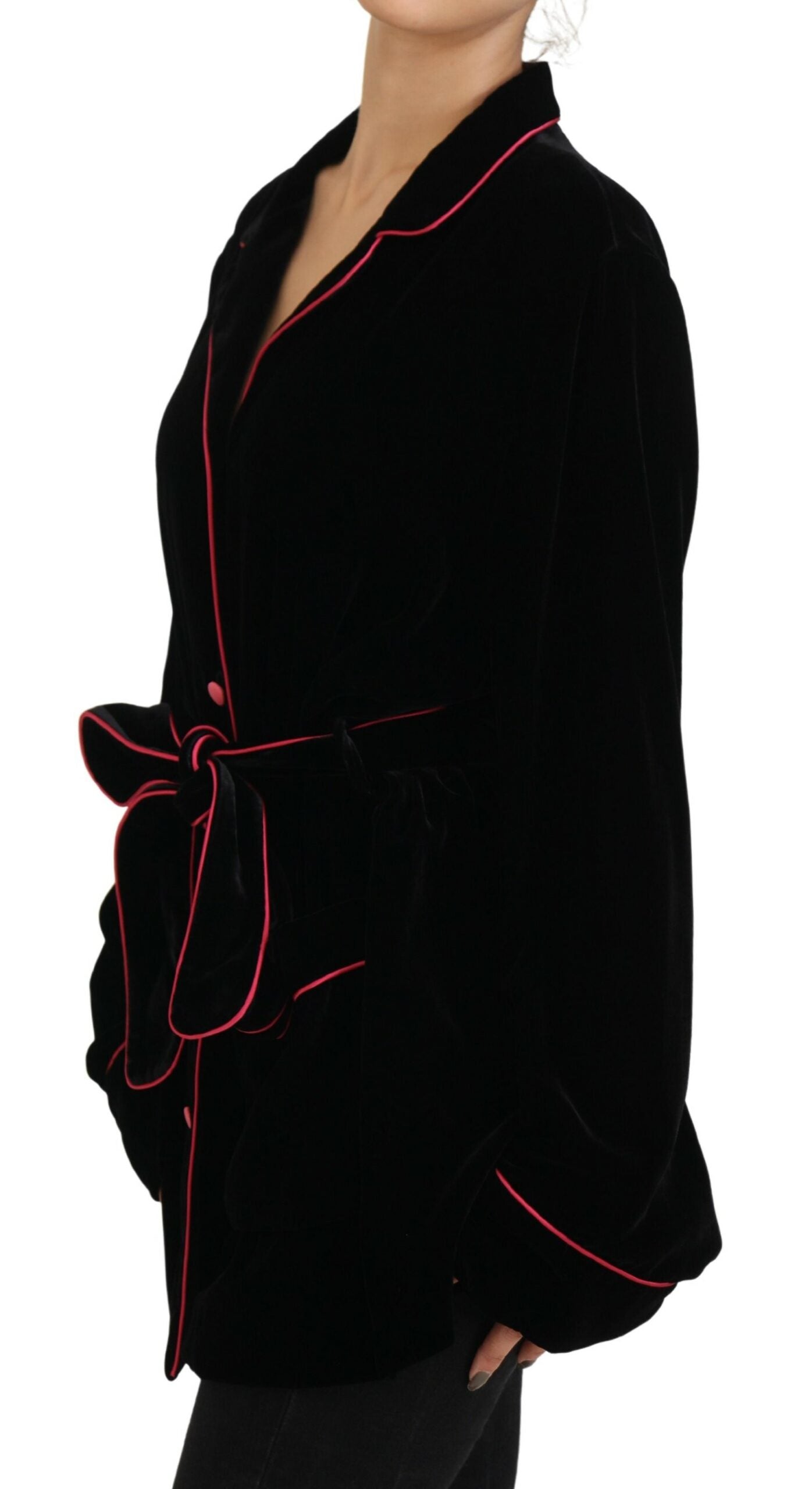 Dolce & Gabbana Elegante schwarze Jacke aus Seidenmischung mit Taillengürtel