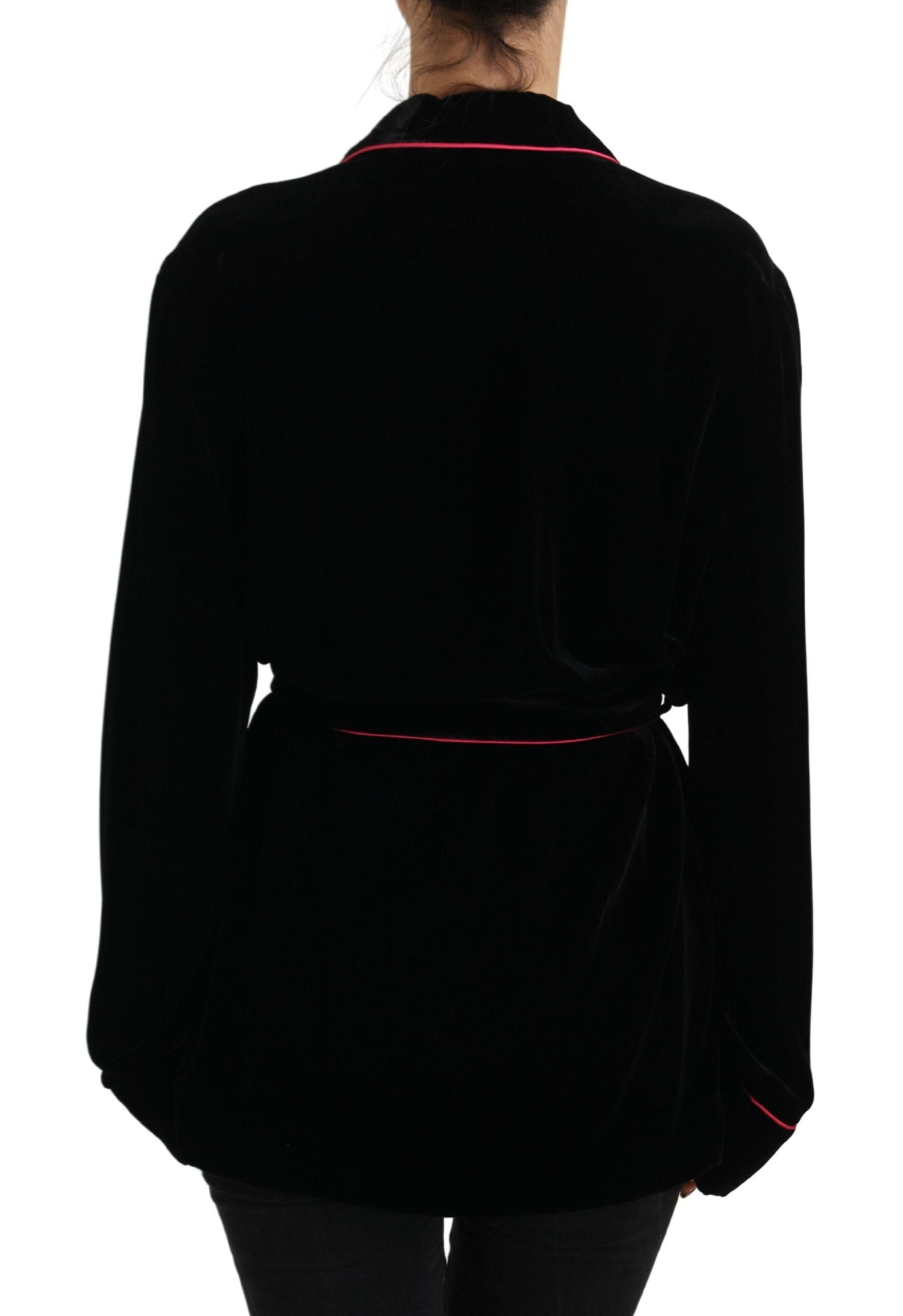 Dolce & Gabbana Elegante schwarze Jacke aus Seidenmischung mit Taillengürtel
