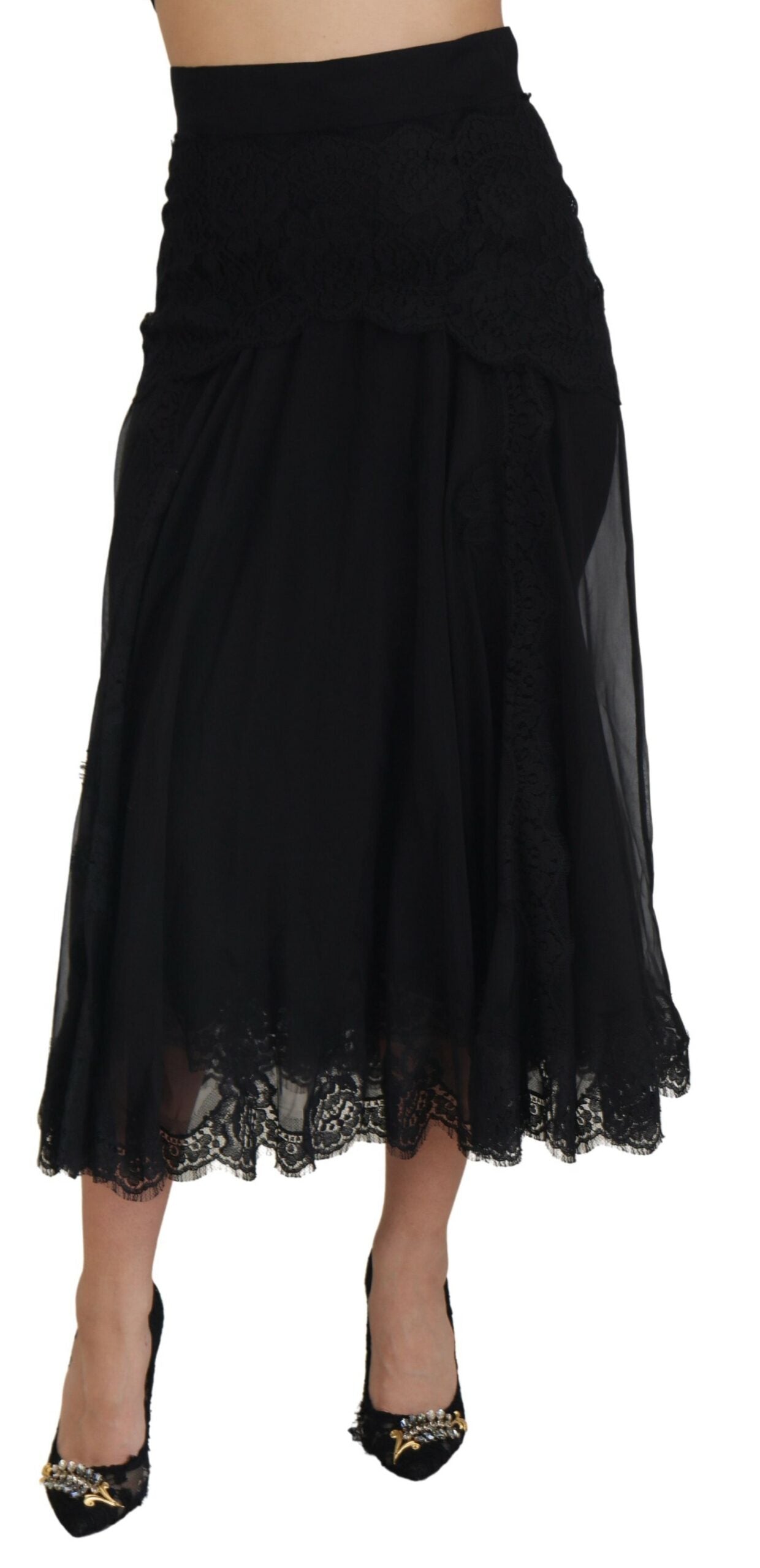 Dolce & Gabbana Eleganter Midirock aus Seidenmischung mit hoher Taille