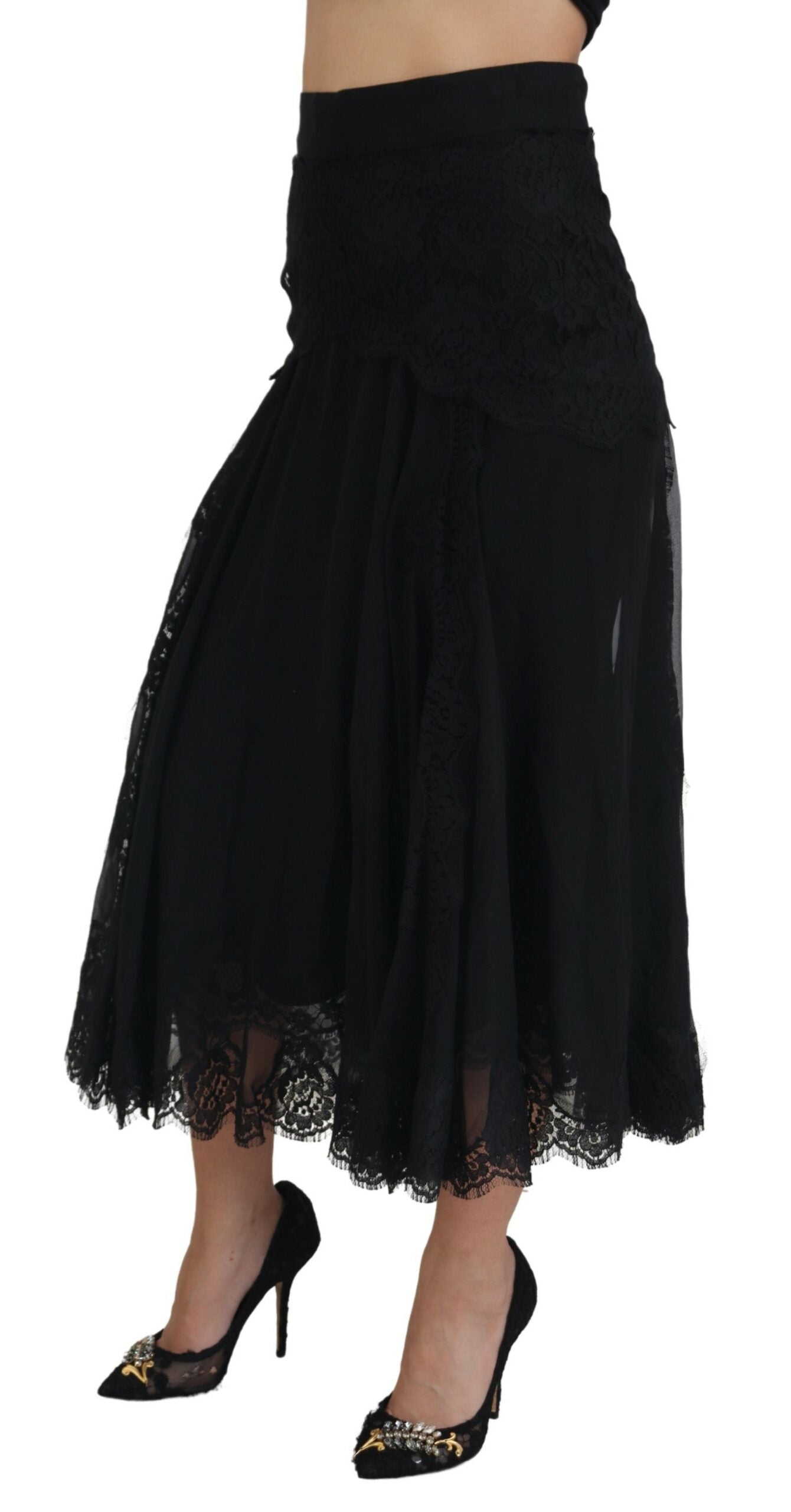 Dolce & Gabbana Eleganter Midirock aus Seidenmischung mit hoher Taille