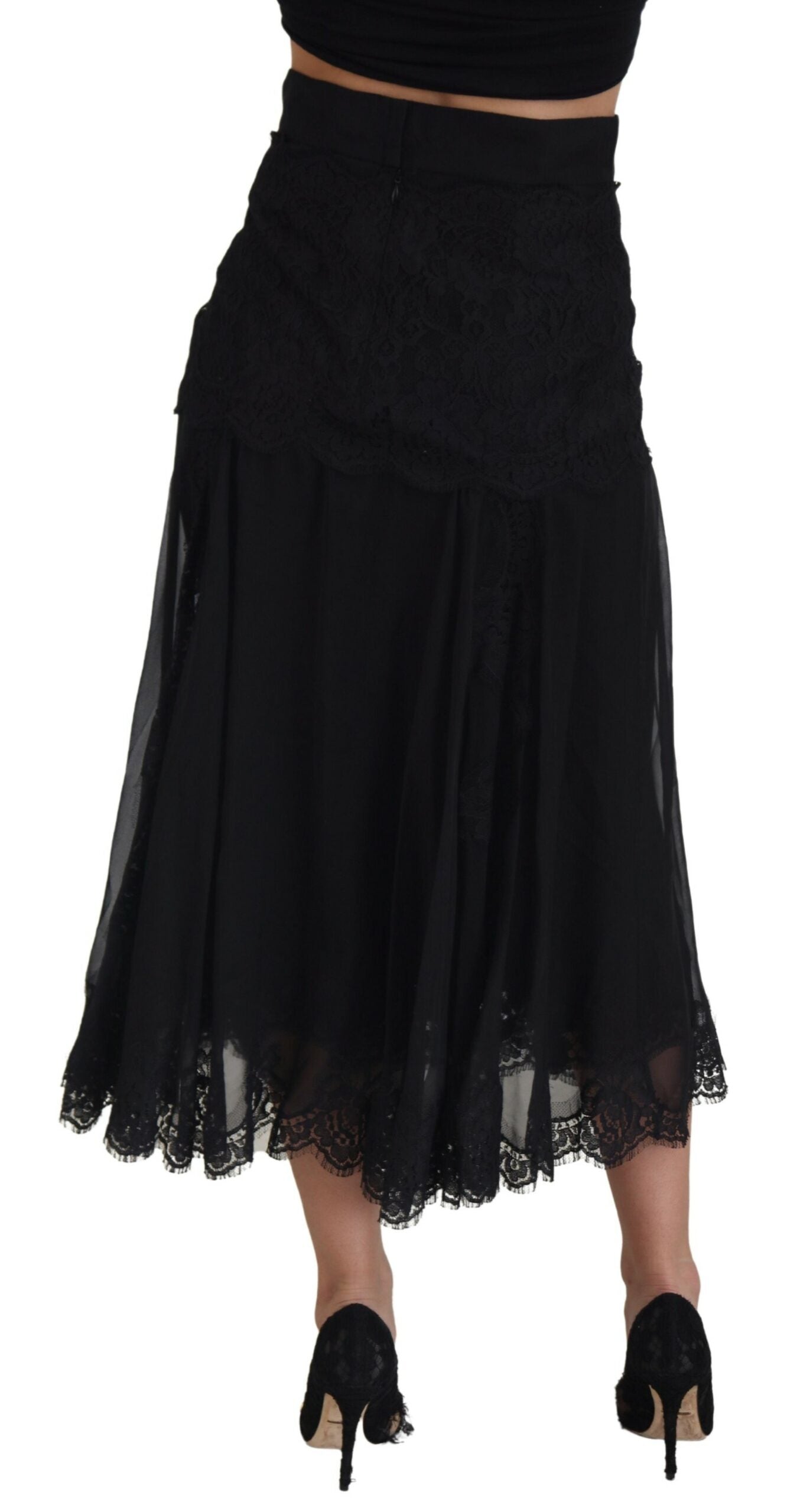 Dolce & Gabbana Eleganter Midirock aus Seidenmischung mit hoher Taille