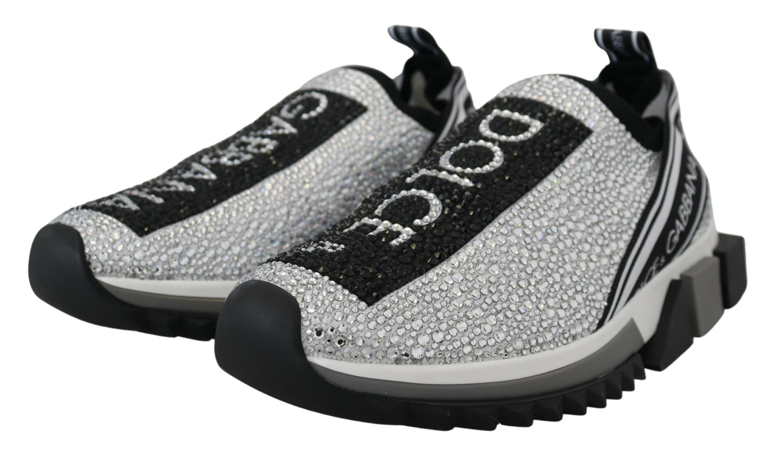 Dolce & Gabbana – Glitzernde silberne Sneakers mit Strasssteinen